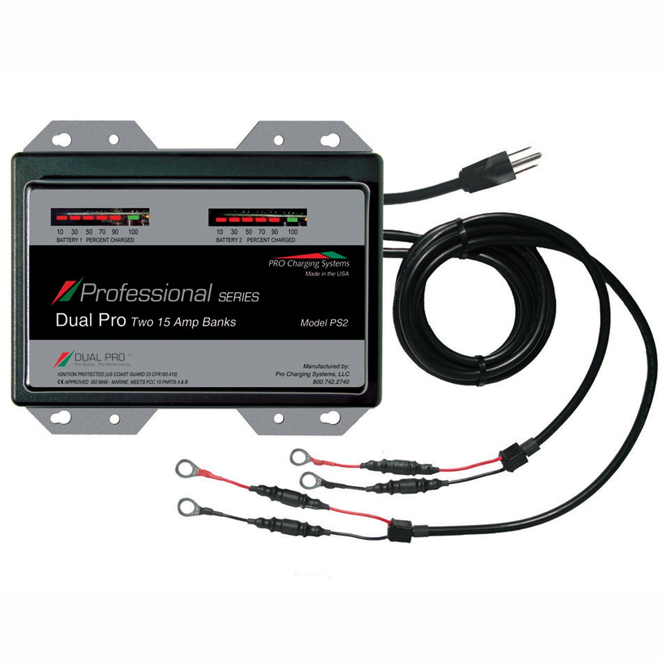 Dual Pro 15 Amp/Bank Professional Series 2 Bank Charger - Marine & RV Battery Charger for Deep Cycle & AGM Batteries - Perfect for Boats, Campers & Off-Grid Power Systems