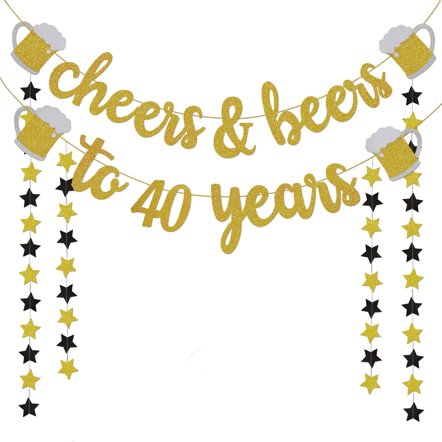 Cheers & Beers to 40 Years Gold Glitter Banner - 40th Birthday Party Decorations for Men & Women - Elegant Anniversary Gift Ideas - Perfect for Milestone Celebrations, Wedding Anniversaries & Special Events