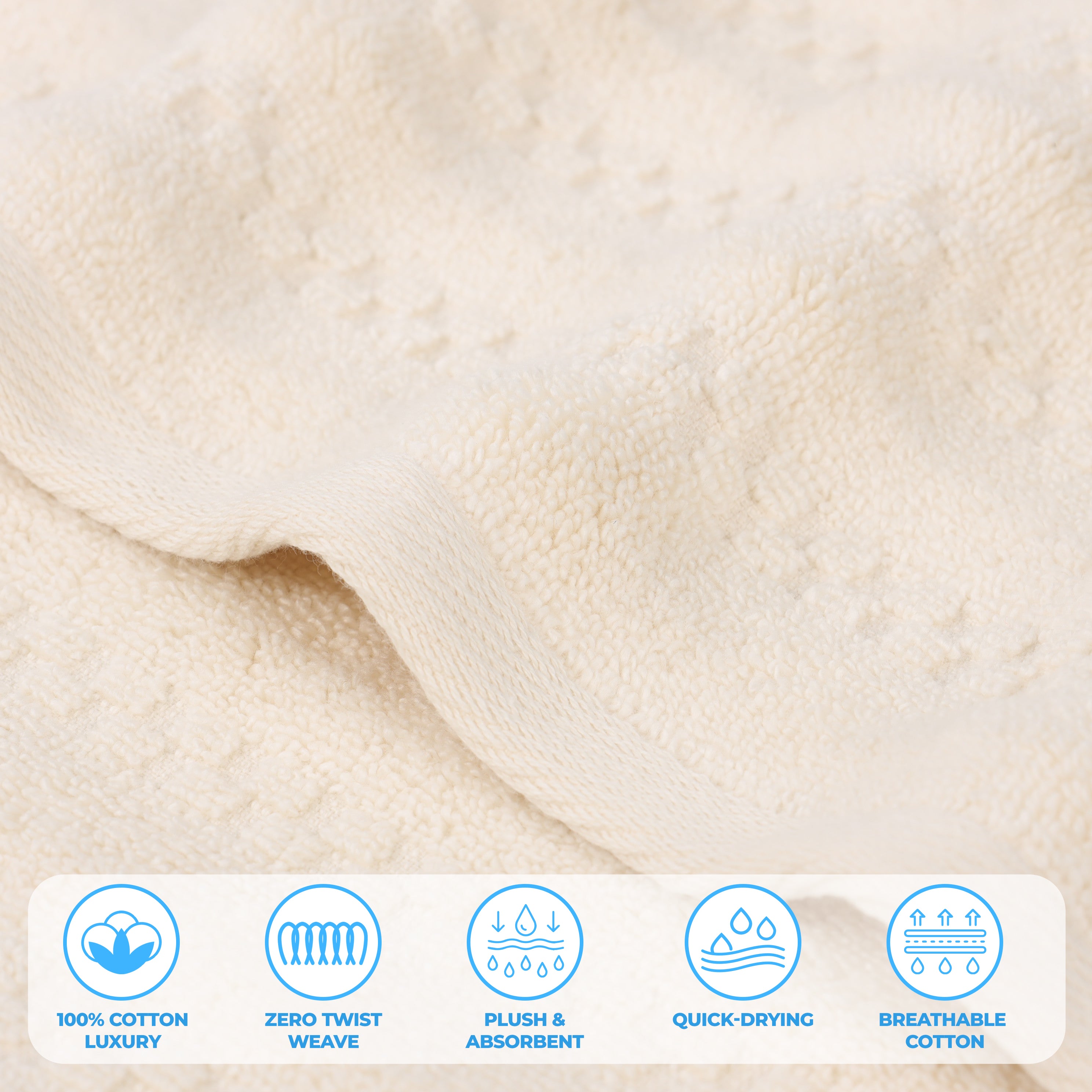 Premium 6-Pack Zuma Zero Twist Cotton Medium Weight Absorbent Hand Towels - Soft & Quick-Drying for Kitchen, Bathroom & Gym Use