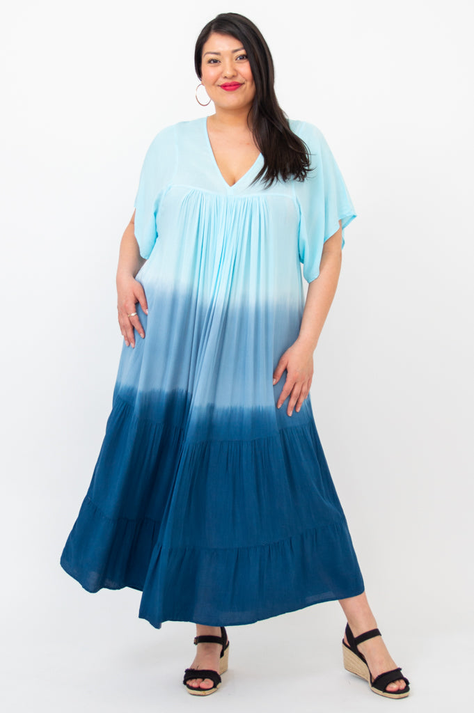 Turquoise Dip Dye Empress Dress - Elegant Boho Maxi Dress for Women | Perfect for Beach Vacations, Summer Weddings & Boho Chic Outfits