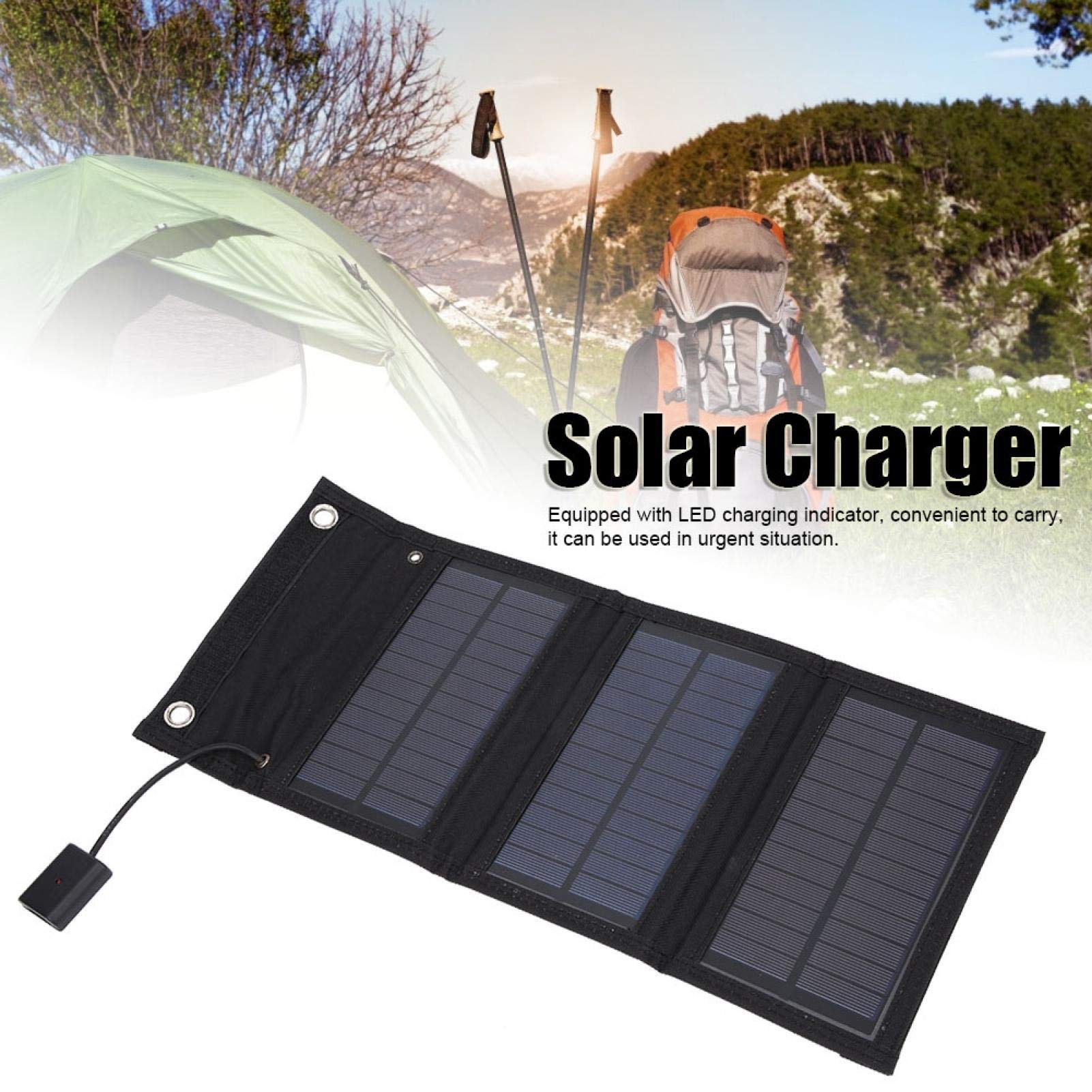GUDMART® 15W Foldable Solar Charger - Portable USB Solar Panel for Hiking, Camping & Travel - Waterproof Solar Power Bank for Phones, Tablets & USB Devices - Perfect for Outdoor Adventures & Emergency Power Supply (Black)