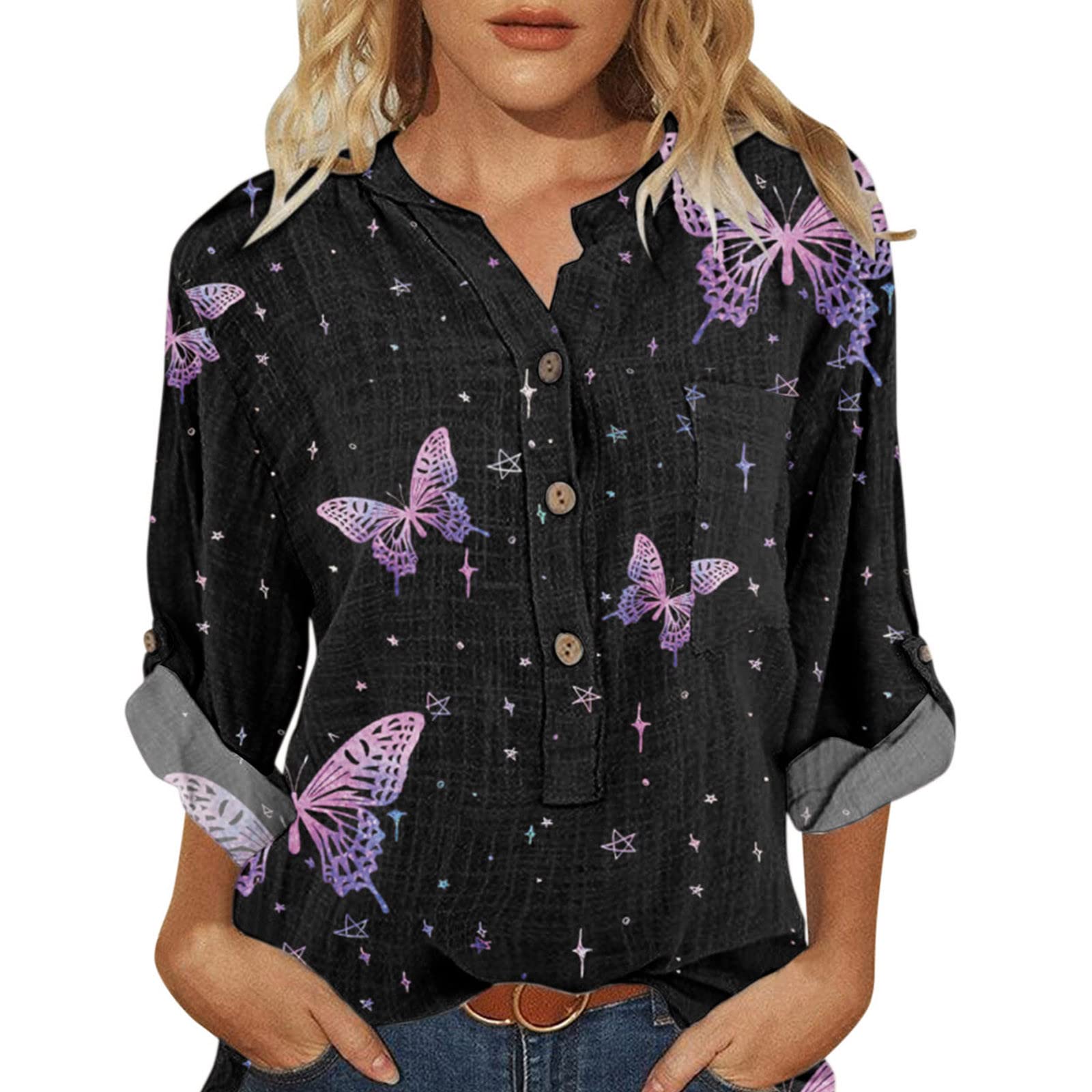 Boho Floral Tops for Women - Long Sleeve Button Neck Blouses & Casual Summer Tee Shirts | Perfect for 13th Birthday Parties, Beach Outings & Boho-Chic Outfits