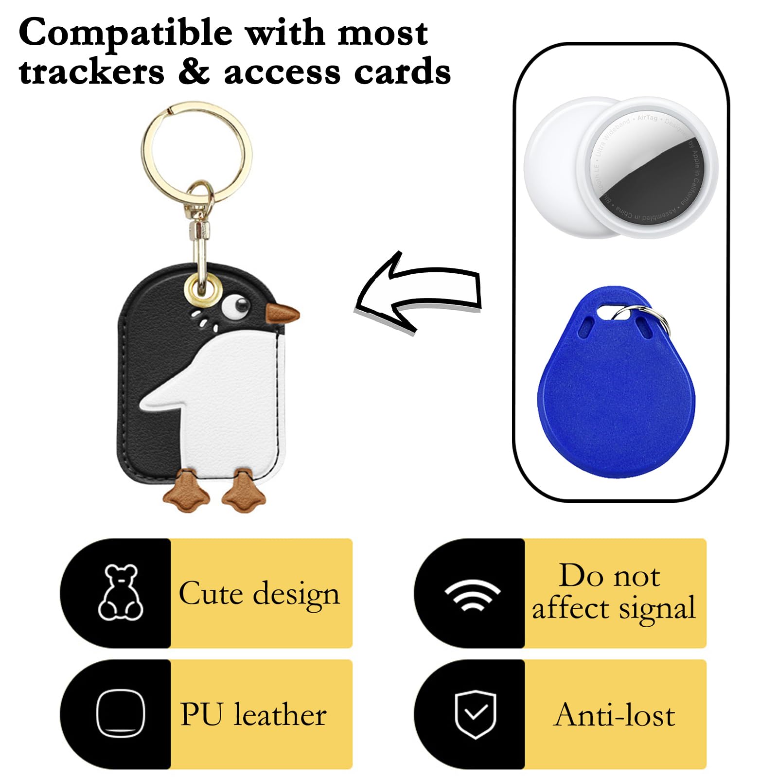 Premium Leather Keychain Holder for Apple AirTag - Anti-Scratch Protective Cover with Key Ring - Perfect for Keys, Luggage & Backpacks (Black)