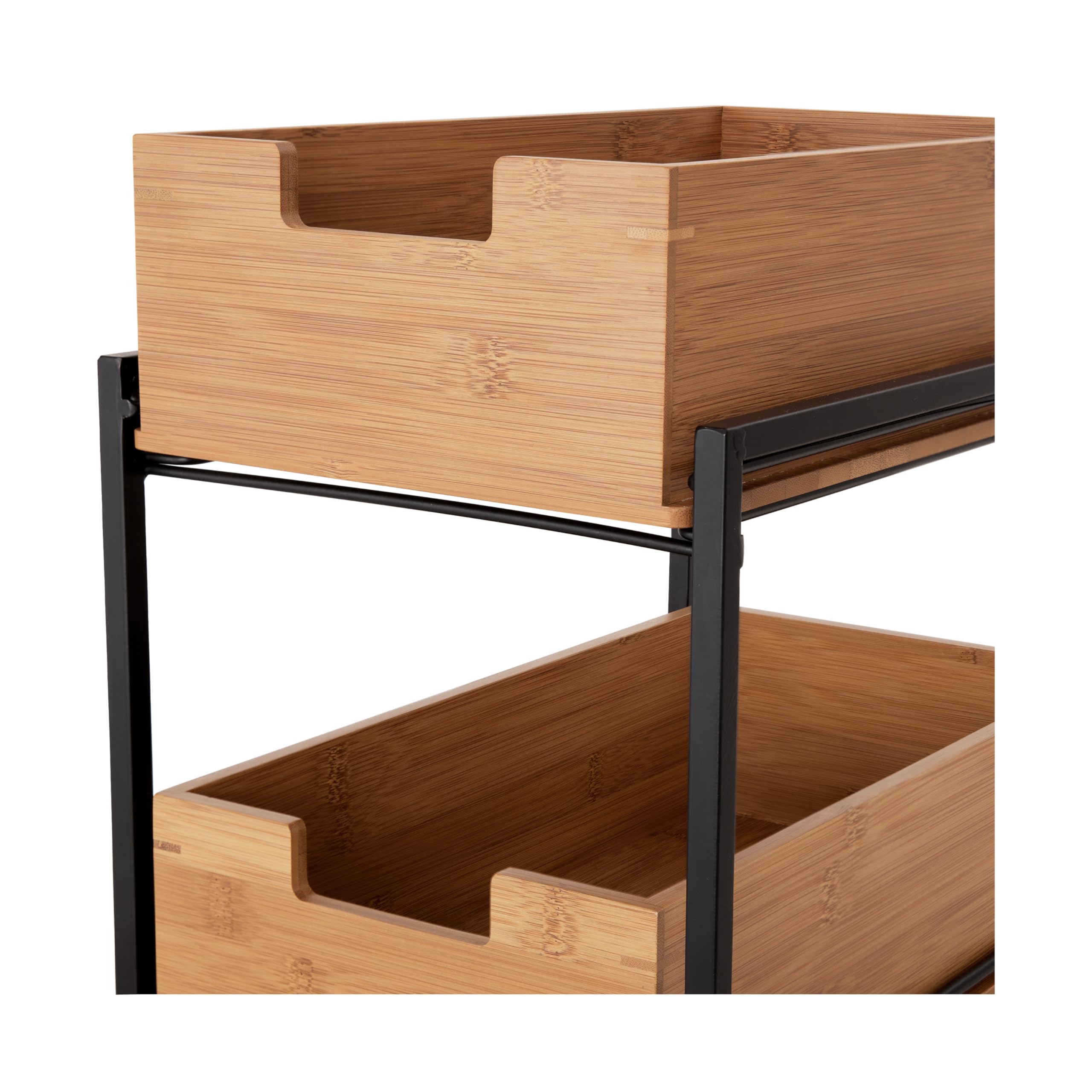 Seville Classics Premium Bamboo 2-Tier Organizer Storage Bins Set - Kitchen Utensils, Pantry, Office Desk, Closet Organizer for Silverware, Pens, Makeup & K-Cups (Black) - Perfect for Home, Office & Dorm Organization