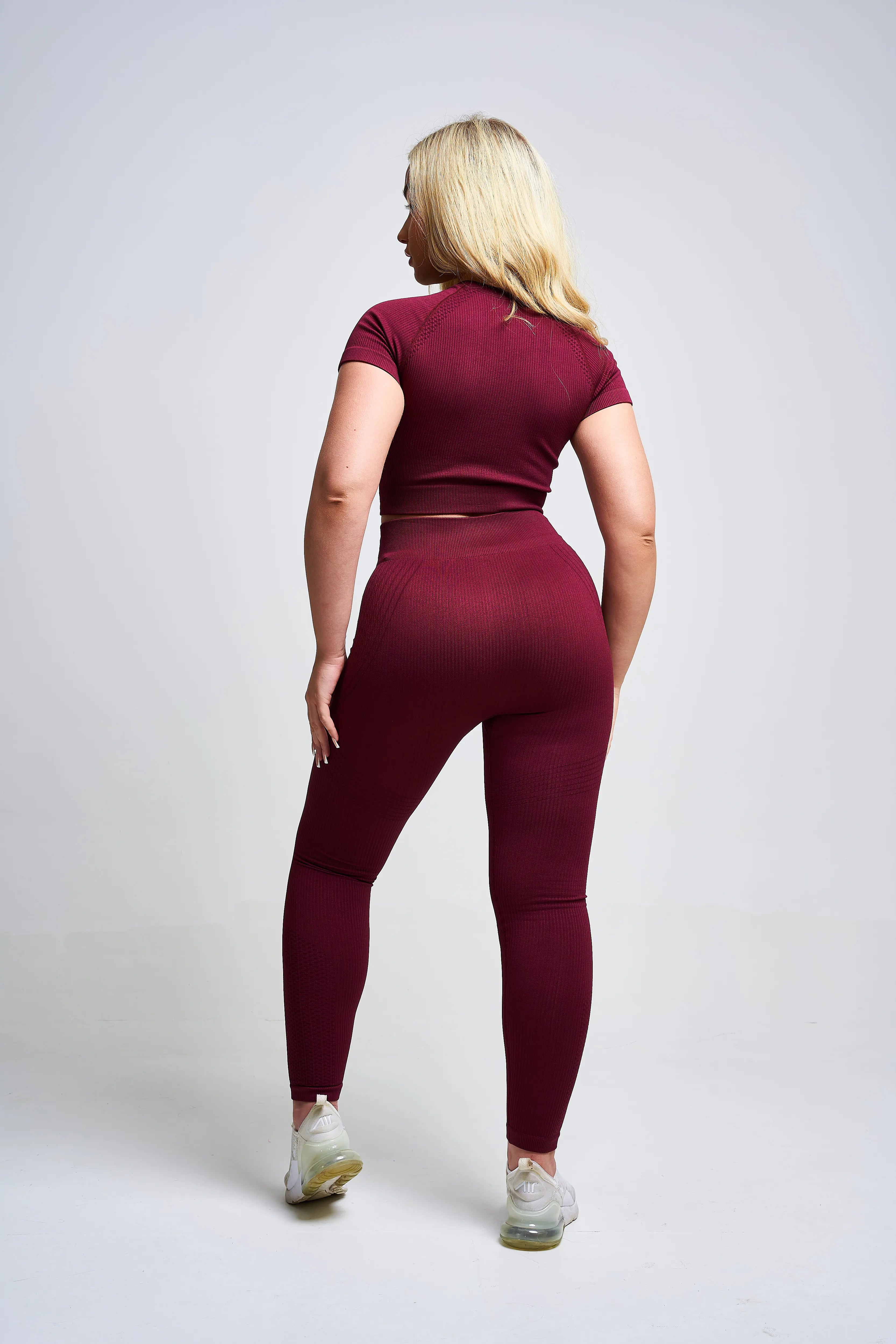 Avira Panel Recycled Seamless Leggings for Women - High Waisted Yoga Pants, Tummy Control Workout Running Tights - Burgundy (Eco-Friendly Activewear for Gym, Lounge & Everyday Wear)