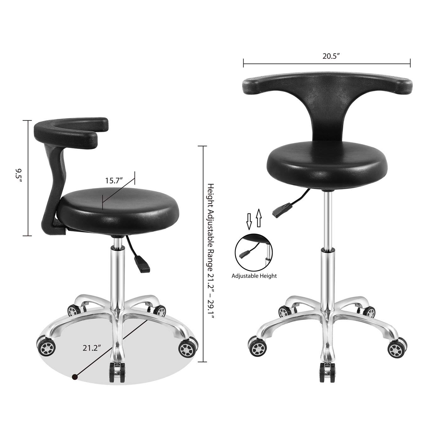 Adjustable and Durable Rolling Stool with Backrest - Ergonomic Office Chair for Kitchen, Dental Clinic, Medical Office, Retail Store, Lab & Home Use (Black) - Perfect for Workstations, Salon & Tattoo Parlors