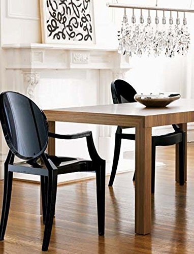 2-Pack Black Modern Glam Ghost Chairs with Arms - Clear Acrylic Dining Chairs with Mirror Finish - Perfect for Dining Room, Living Room, Bedroom, Office Desk, Vanity & Outdoor Decor