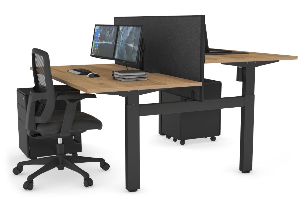 Adjustable Height 2-Person H Bench Workstation - Black Frame [1200L x 800W with Cable Management] - Perfect for Office, Home Workspace & Collaborative Work Environments