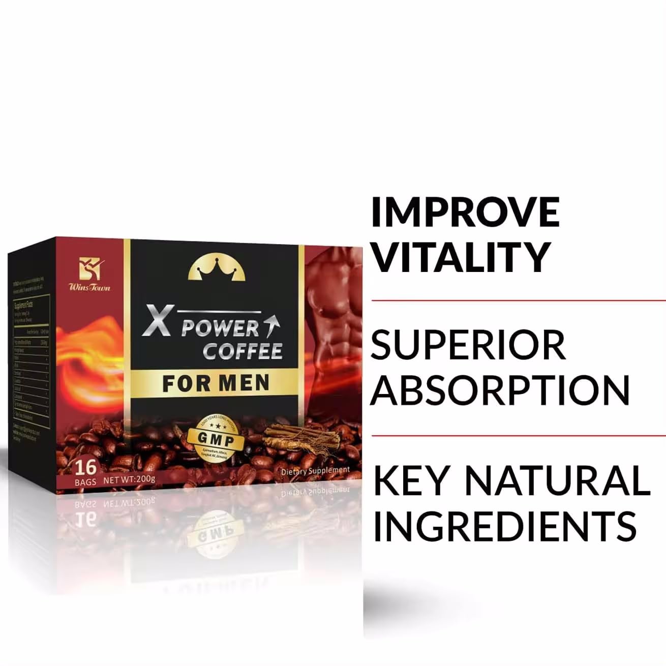 X Power Coffee for Men - Ginseng Maca Herbal Energy Supplement, Instant Coffee for Men - Boost Stamina & Vitality - Great for Workouts, Office & Daily Energy Support (1 Pack)