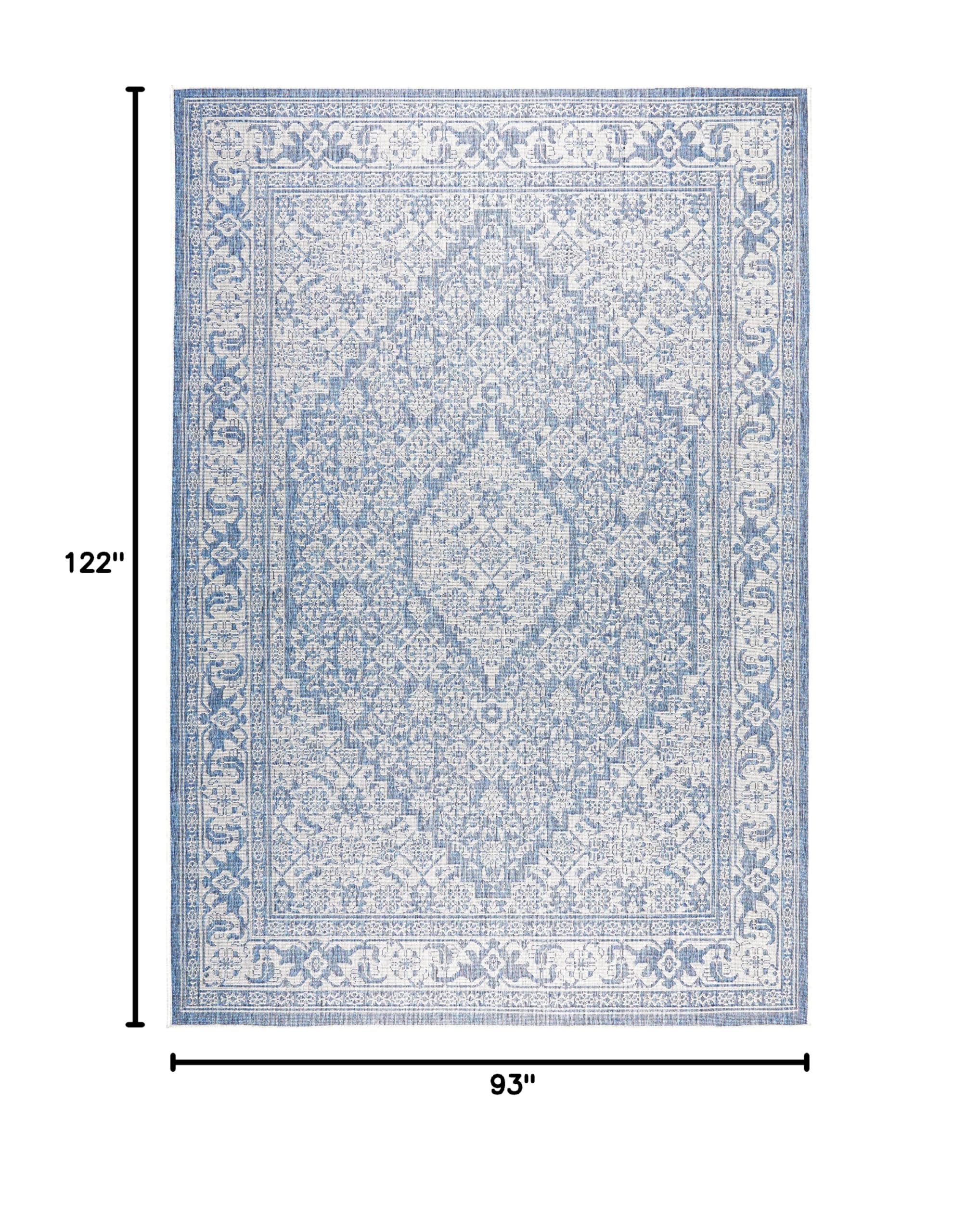 Nicole Miller New York Patio Country Dahlia Transitional Medallion Indoor/Outdoor Area Rug - Blue & Grey - 7'9