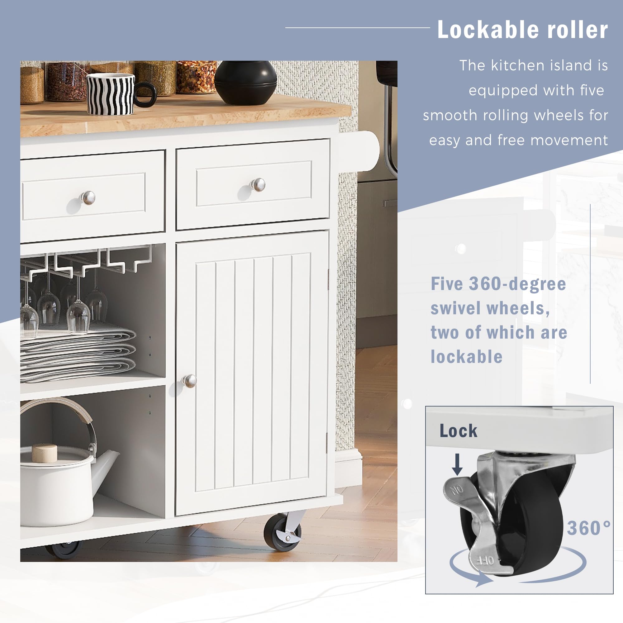 Premium Kitchen Island Cart with Power Outlet & Wine Rack - 39.8