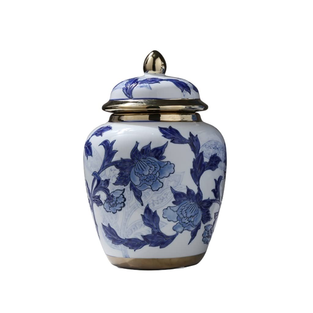 Blue and White Floral Porcelain Ginger Jar Vase with Lid - Traditional Chinese Ceramic Temple Jar for Home Decor, Storage Container - Handcrafted Jingdezhen Ceramics (Small Size) - Perfect for Living Room, Bedroom & Office Decoration
