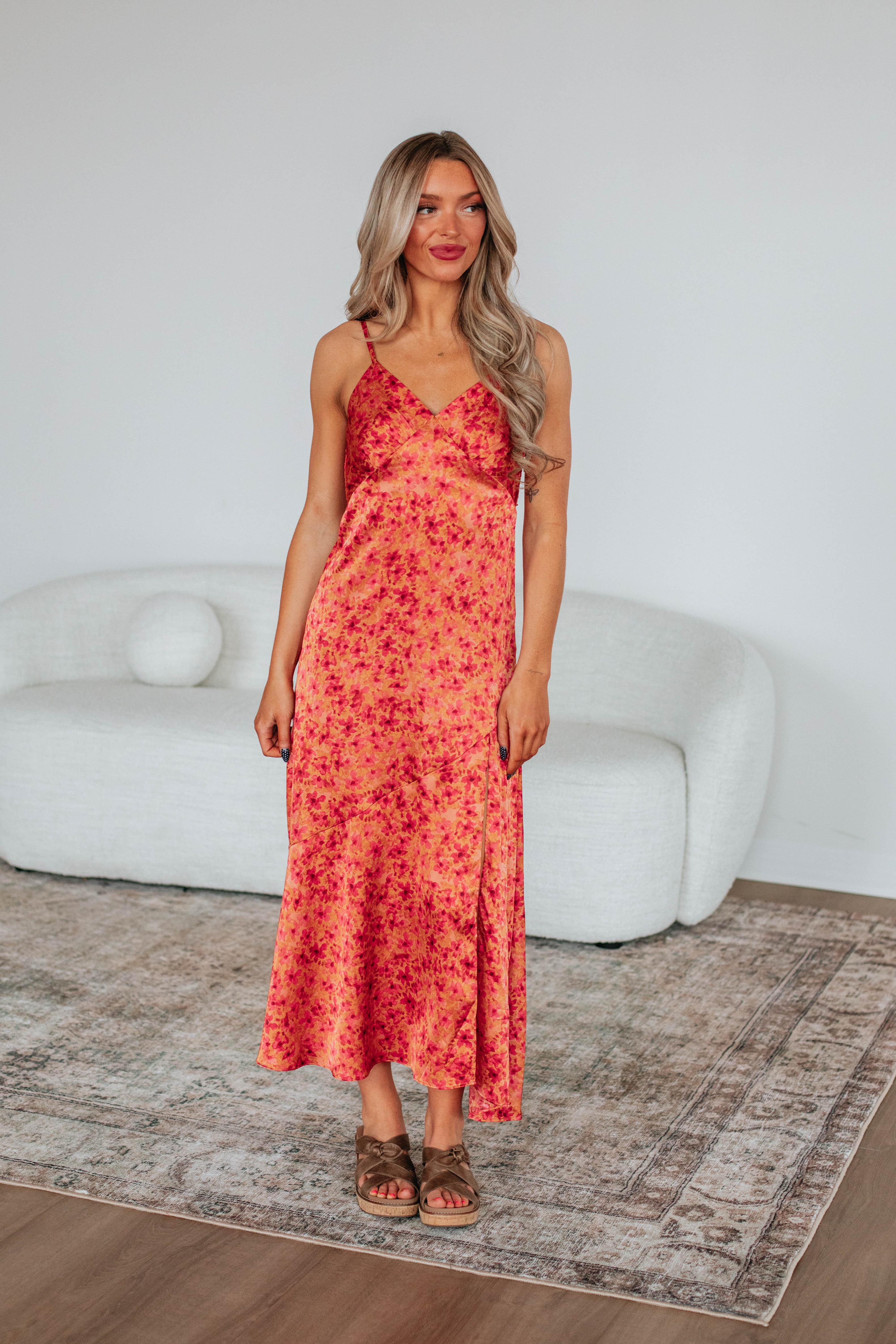 Emersyn Floral Print Summer Dress for Women - Elegant Flowy Maxi Dress with V-Neck & Ruffle Sleeves - Perfect for Beach Vacation, Wedding Guest, and Date Night Outfits