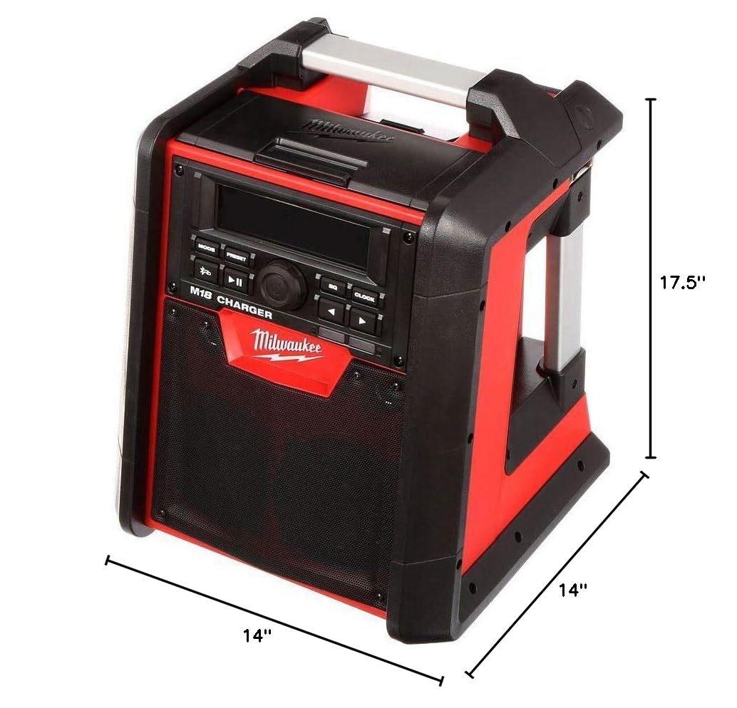 Milwaukee 2792-20 Jobsite Radio with USB Charger | Portable Bluetooth Speaker for Construction Sites, Workshops & Outdoor Work | Weather-Resistant AM/FM Radio with Power Tool Battery Compatibility