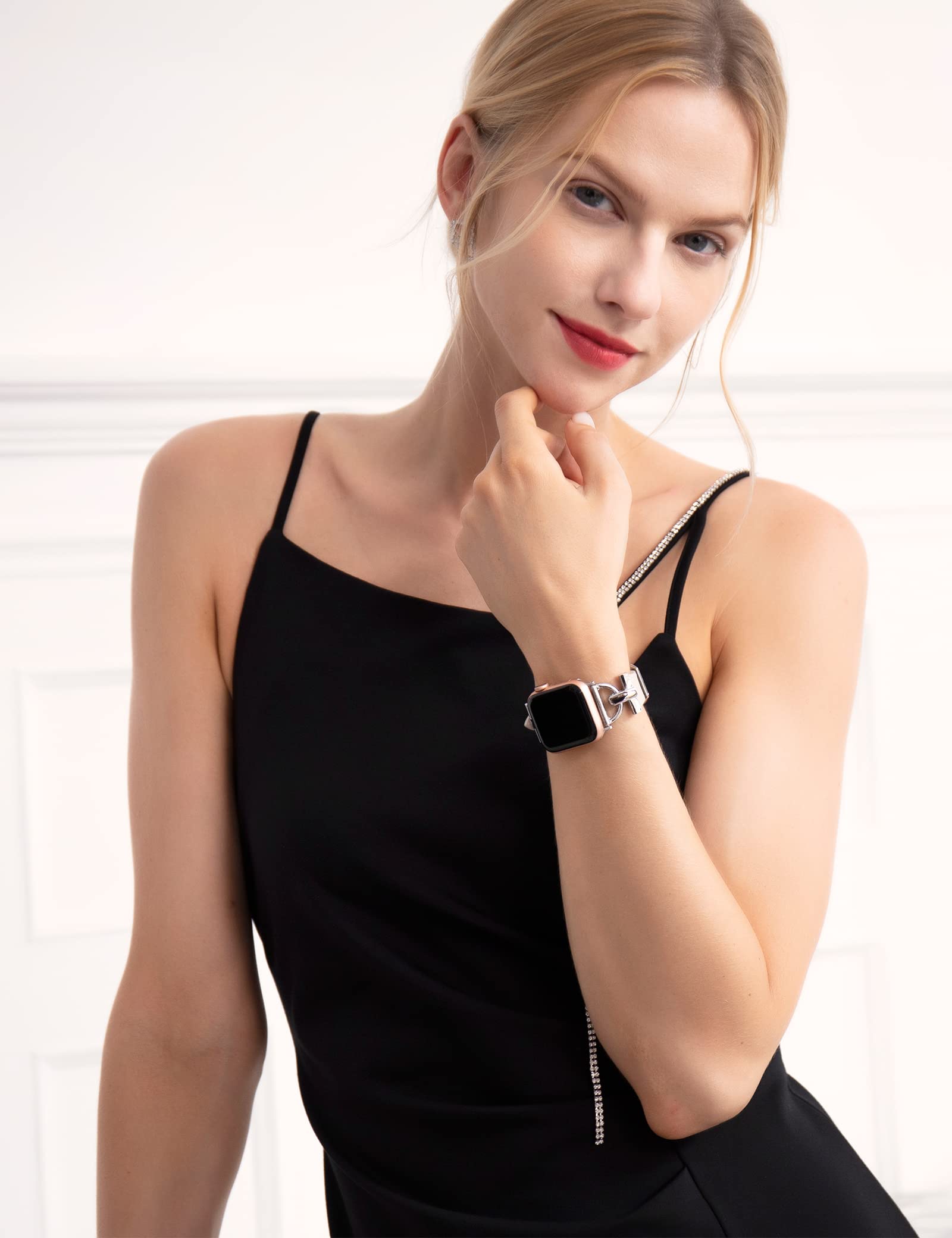 Premium Leather Band for Apple Watch - Compatible with Series 10/9/8/7/6/5/4/3/2/1/SE/Ultra (38mm-49mm) | Elegant Dressy Strap for Women & Men | Perfect for Business, Parties & Everyday Wear