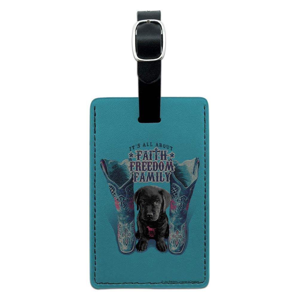 Faith Freedom Family Leather Luggage Tag - Rectangle ID Card Holder for Travel Bags & Suitcases - Perfect for Airports, Hotels & Business Trips