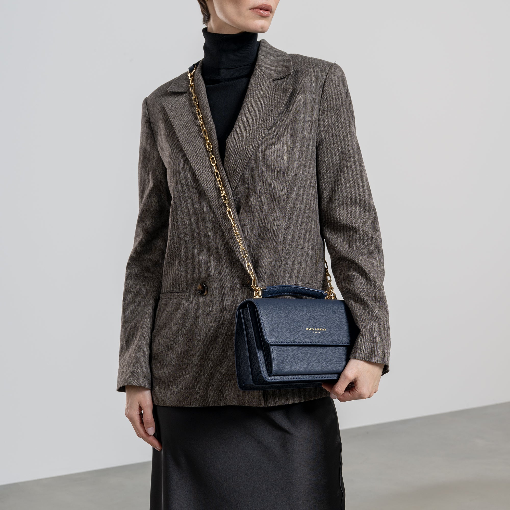 Femme Forte Valerie Blue Calfskin Leather Shoulder Bag for Women - Elegant Crossbody Purse for Work, Travel & Everyday Use