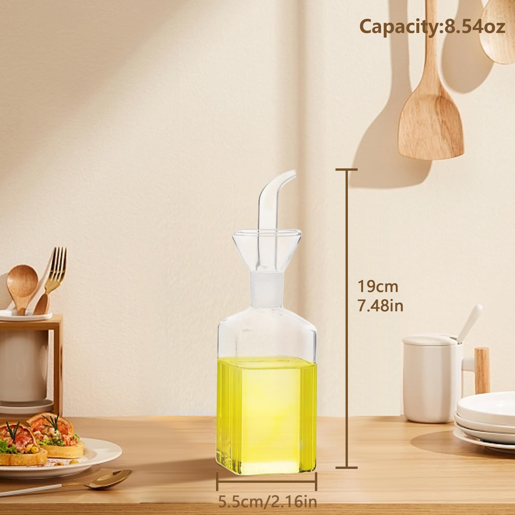 Premium 8oz Glass Oil Dispenser Bottle - Olive Oil Pourer & Vinegar Cruet for Cooking, Salad Dressing & Vinaigrette - Perfect for Kitchen, Dining Table & Gourmet Food Presentation