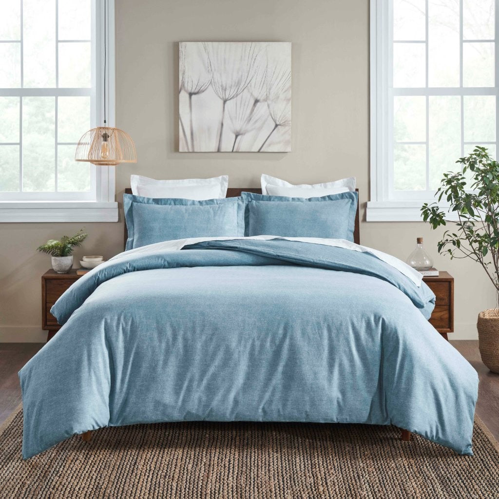 Soft & Cozy Melange Flannel Cotton Two-Tone Brushed Duvet Cover Set - King Size Bedding for Winter Warmth & Comfort