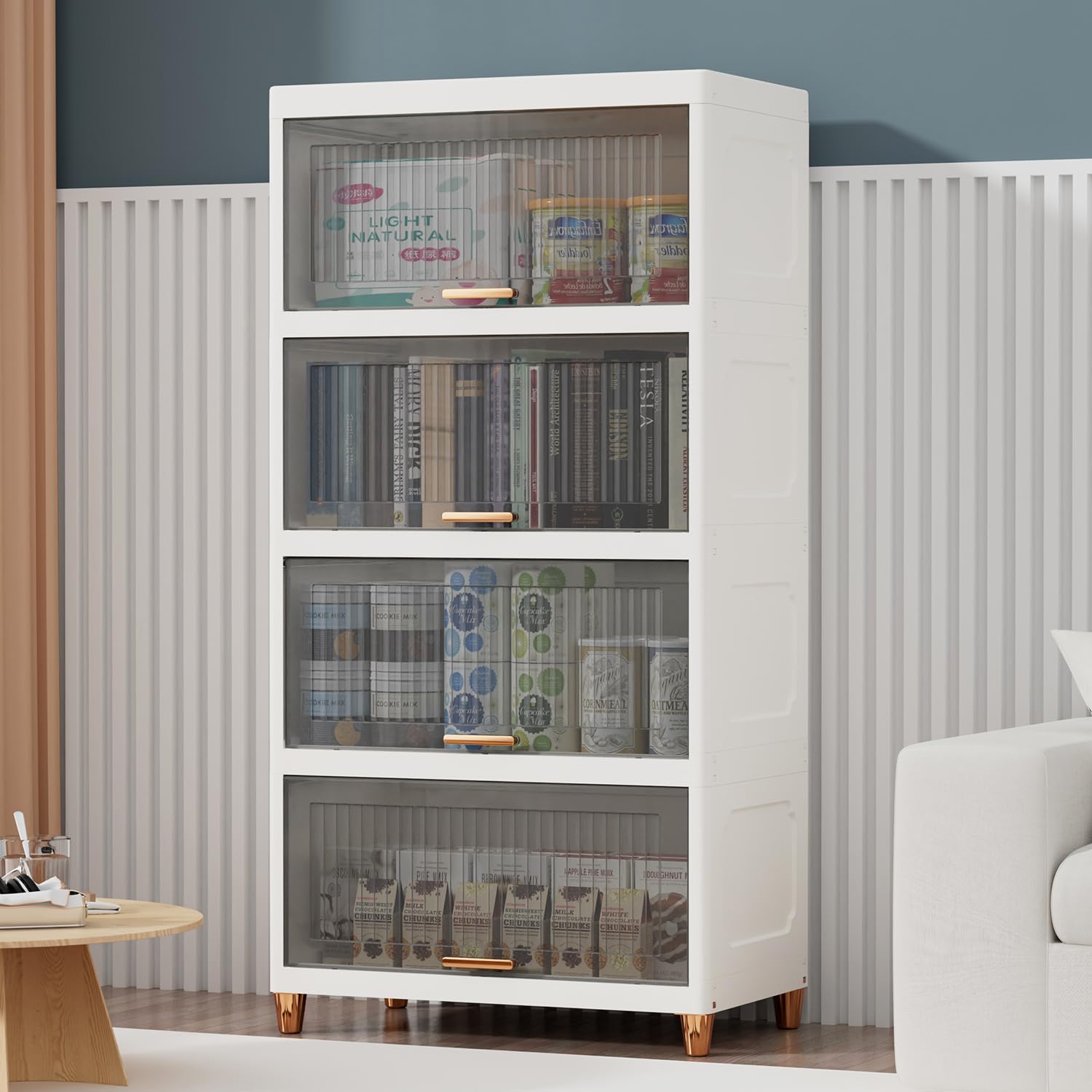 Clear Plastic Storage Bins with 4 Drawers - Flip Open Organizer Tower for Home & Office, 25.6