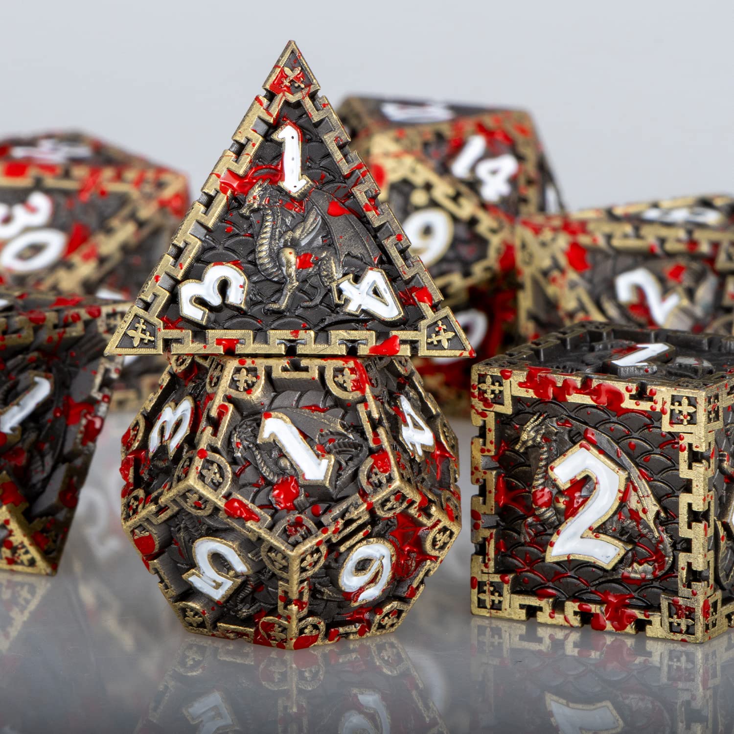 Premium Bronze Dragon Design Metal D&D Dice Set - Handmade Polyhedral Dice (D20, D12, D10, D8, D6, D4) with Gift Box for Dungeons & Dragons RPG, Tabletop Role Playing Games - Perfect for Fantasy Adventures, Campaigns & Collector Displays