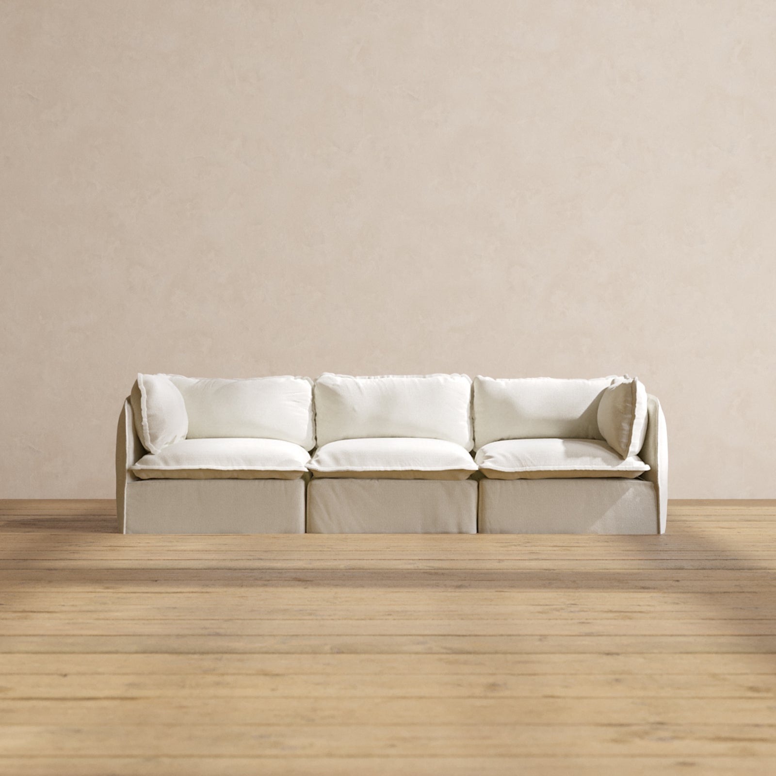 Premium Modular Performance 3-Seater Sofa in Eggshell White | Soft Relaxed Blend Fabric | Perfect for Living Rooms, Home Theaters & Cozy Family Gatherings