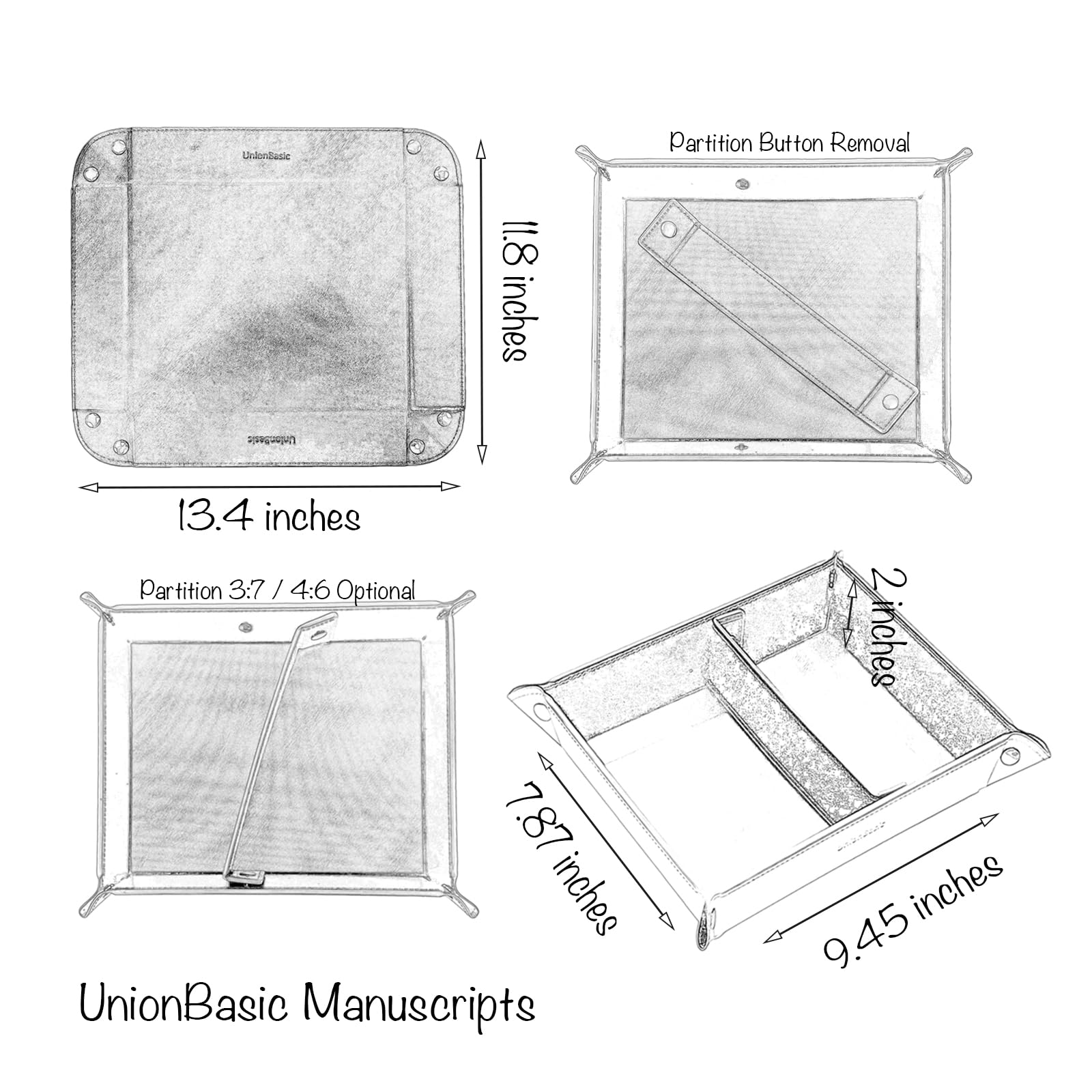 UnionBasic Medium Valet Tray - Jewelry Organizer for Rings, Watches, Earrings | Entryway Catchall for Keys, Coins, Wallets | Nightstand Organizer for Phones, Smartwatches | Perfect for Bedroom, Bathroom & Office Use - Black