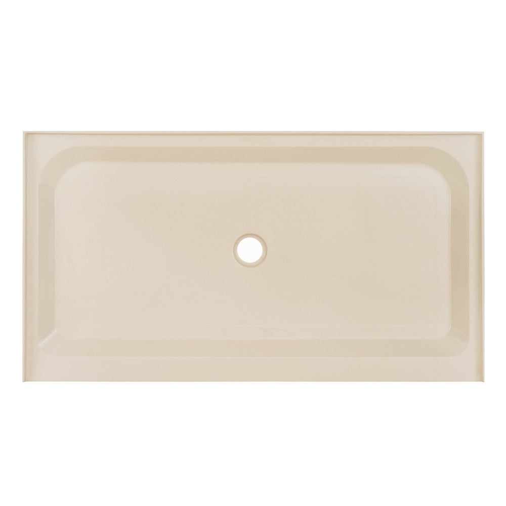 Voltaire 60 x 36 Inch Single Threshold Shower Base with Center Drain - Biscuit Color - Perfect for Bathroom Remodeling and Modern Shower Installations