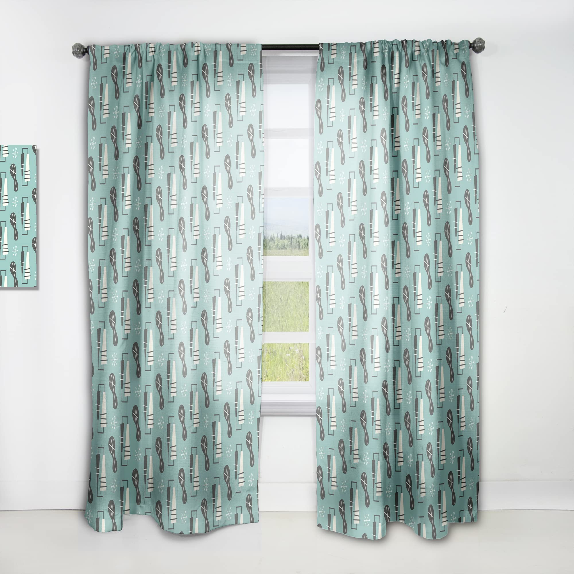 DesignQ 1950s Retro Pattern II Thermal Insulated Curtains - Single Panel 52x120 Inches - Vintage Style Window Drapes for Bedroom & Living Room - Perfect for Home Decor & Noise Reduction