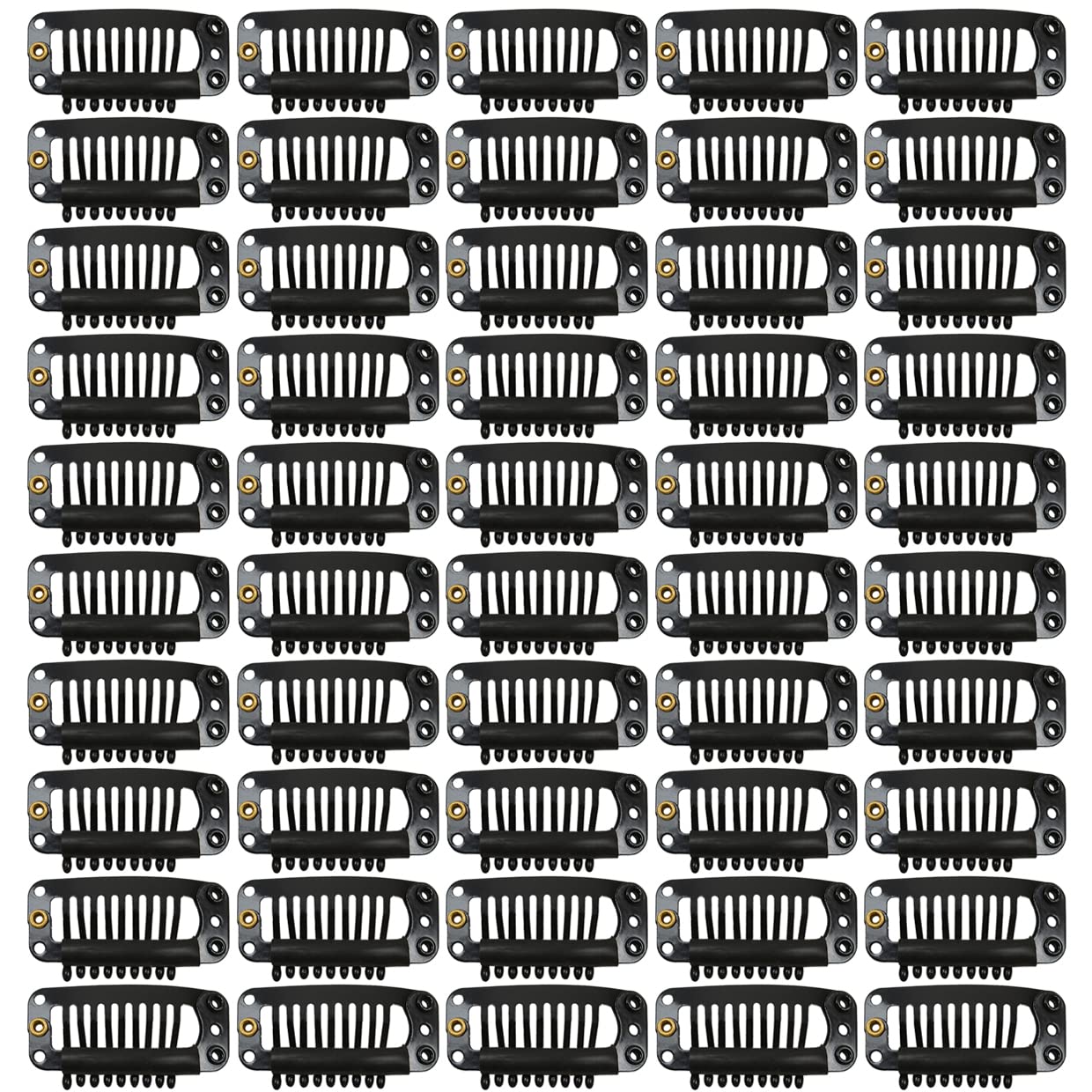 50 Pcs 32mm 9-Toothed Metal Snap Hair Extension Clips with Rubber Silicone Back for Wigs, Hairpieces & DIY Styling - Black (Perfect for Cosplay, Daily Wear & Hair Thickening)