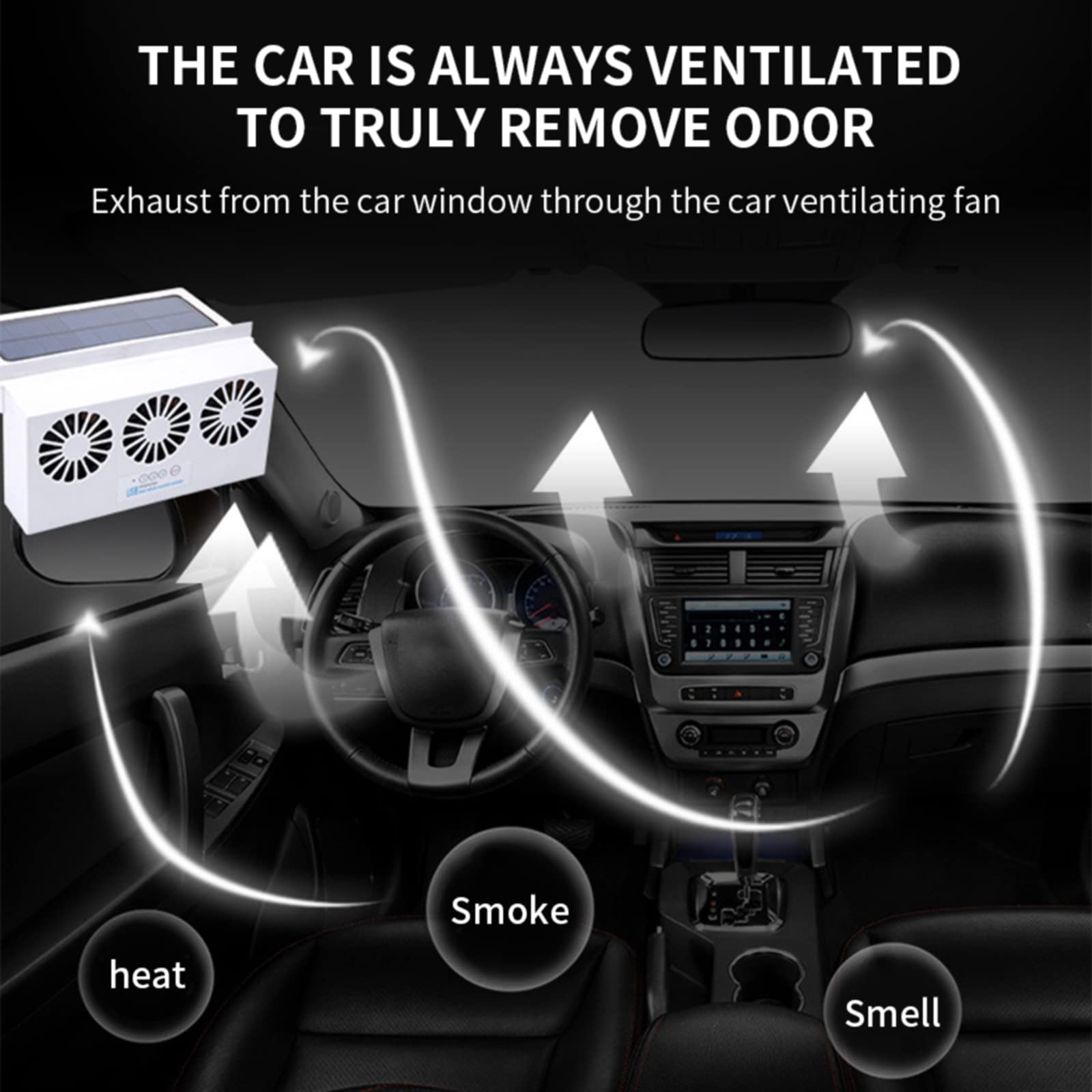 Solar Powered Car Exhaust Fan - 3 Outlet Auto Ventilation Fan for Vehicle Cooling & Radiator - White Solar Car Vent Fan for Improved Airflow & Comfort While Driving or Parked