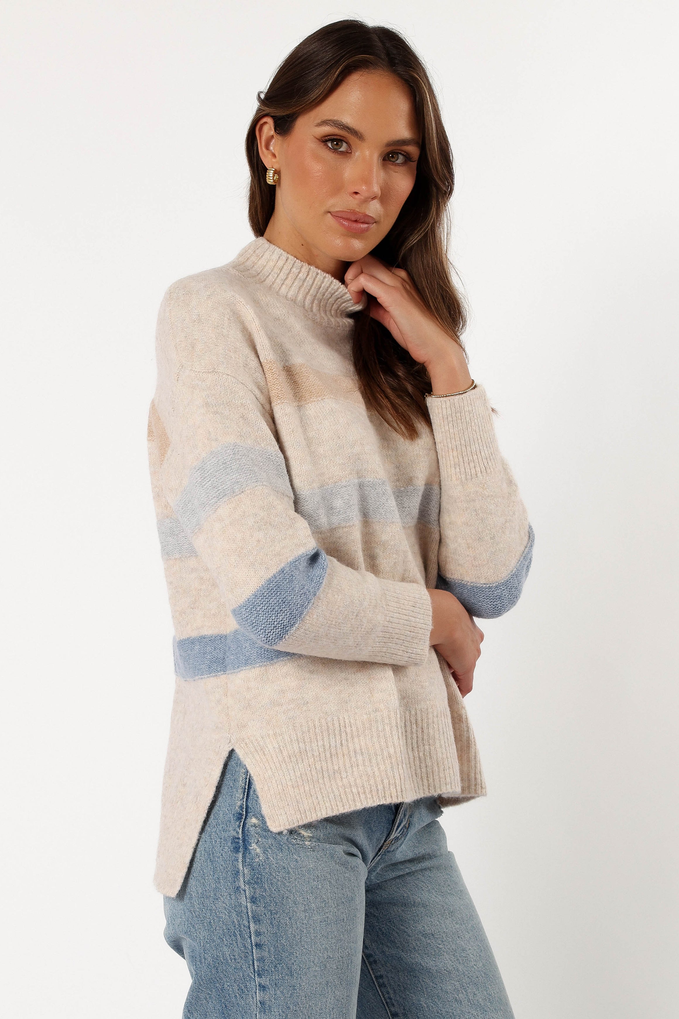 Esther Stripe Knit Sweater - Cream Color Women's Casual Pullover | Cozy Winter Fashion for Outfits & Layering