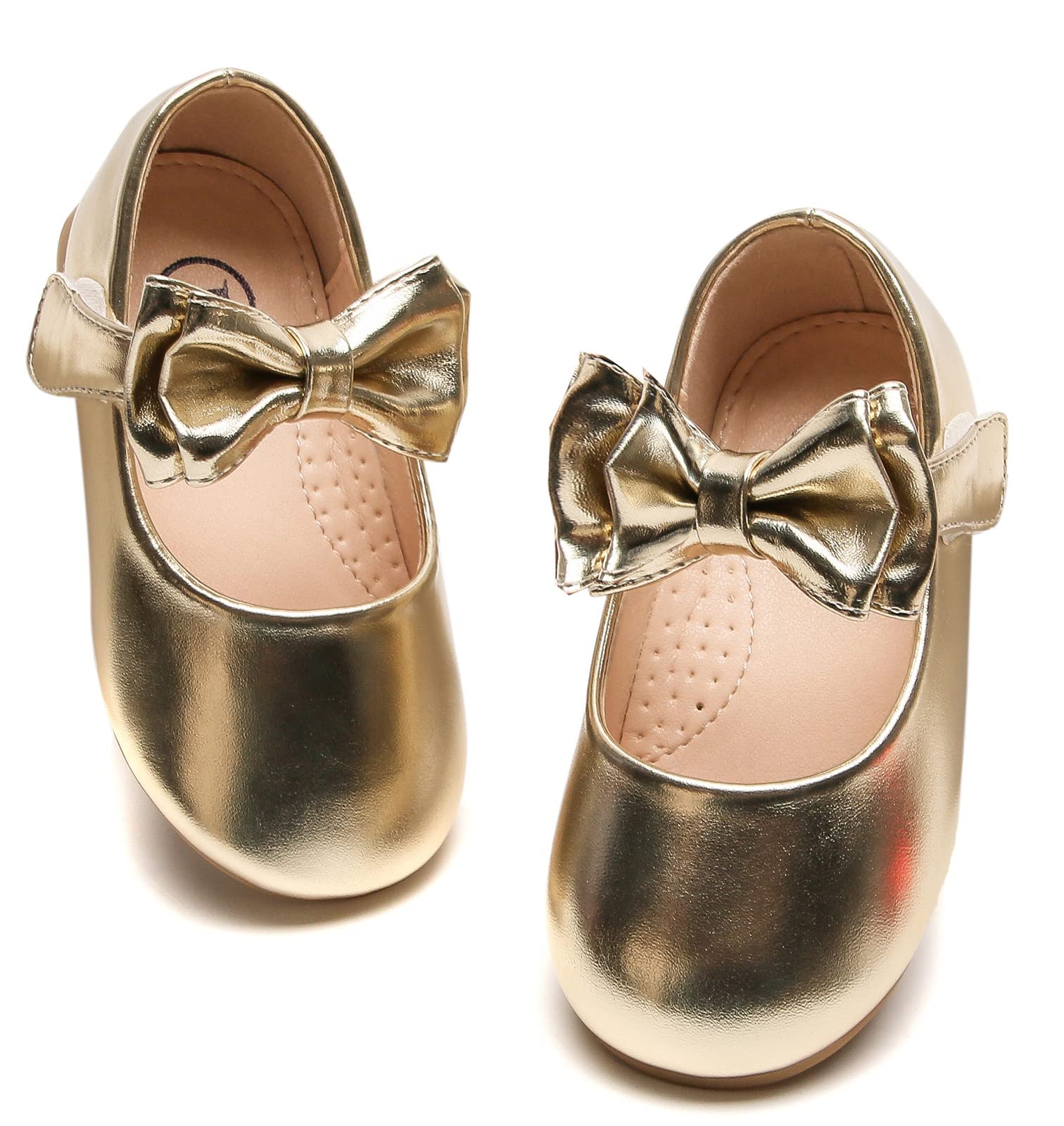 DADAWEN Girls Mary Jane Dress Shoes with Front Bow - Ballet Flats for Toddler, Little & Big Kids - Princess Wedding Party & School Shoes for Special Occasions & Everyday Wear