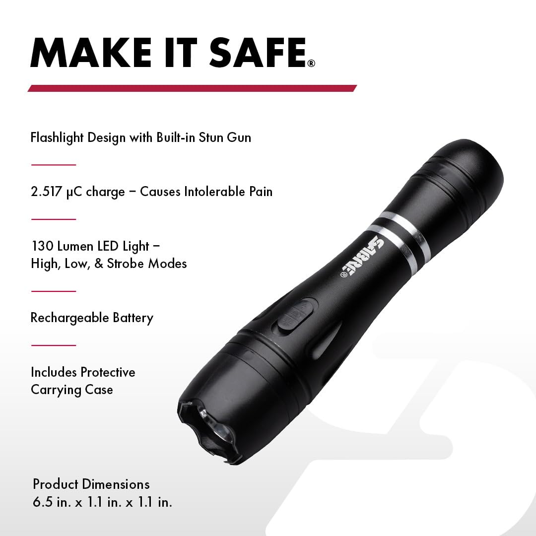 Tactical Stun Gun with LED Flashlight - 2-in-1 Self Defense Weapon | 2.517 µC Charge, 130 Lumen Light, Safety Switch & Belt Holster | Rechargeable for Personal Protection | Perfect for Night Security, Jogging Safety & Home Defense