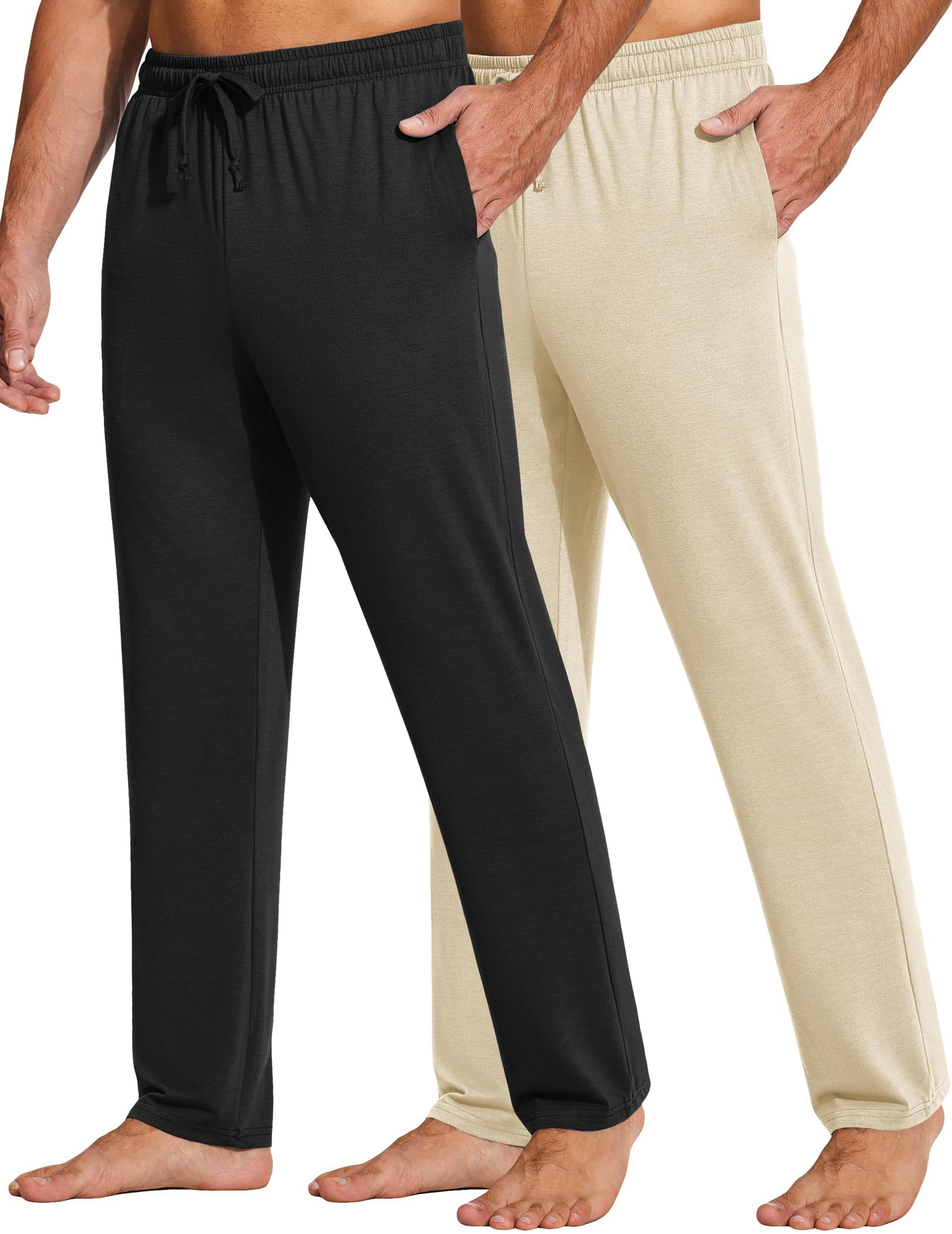 COOFANDY Men's Lightweight Yoga Sweatpants with Pockets - Open Bottom Lounge Pants with Drawstring for Casual Wear, Gym, Running & Home Relaxation
