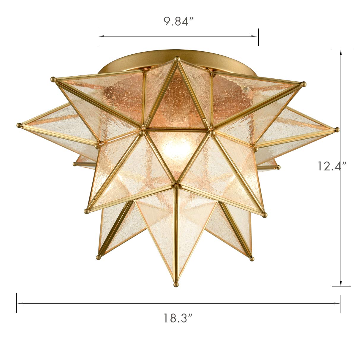 DAYCENT 18 Inch Modern Moroccan Seeded Glass Brass Moravian Star Flush Mount Ceiling Light Fixture - Perfect for Kitchen, Dining Room, Bedroom & Hallway Lighting