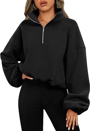 Women's Winter Loose Fit Sport Pullover Hoodie with Zipper Stand Collar - Thick Warm Fleece Sweatshirt for Running, Gym & Outdoor Activities