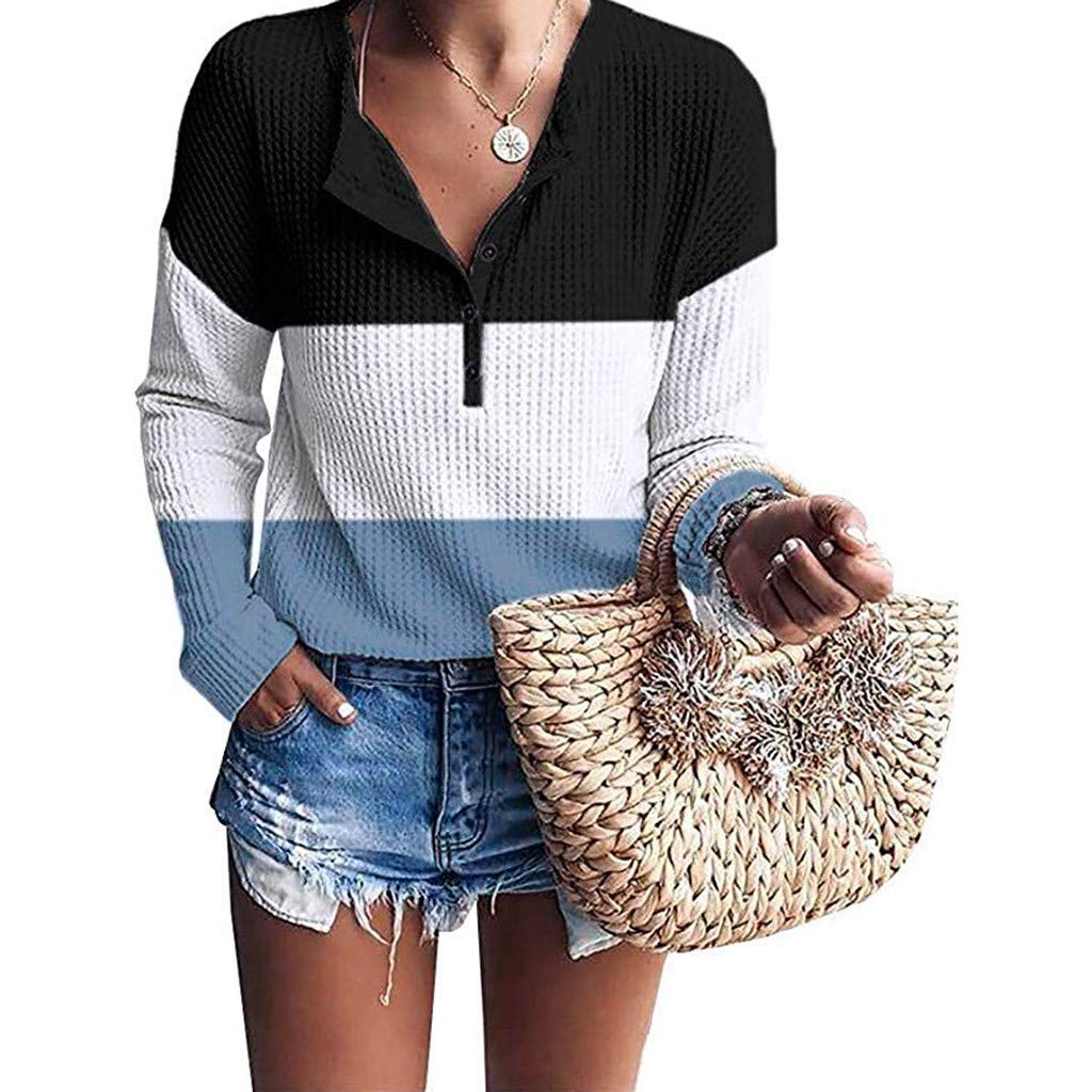 Plus Size Women's V-Neck Waffle Knit Pullover Sweater - Casual Long Sleeve Henley Tops & Blouses for Fall & Winter Layering | Office, Date Night & Weekend Outfits