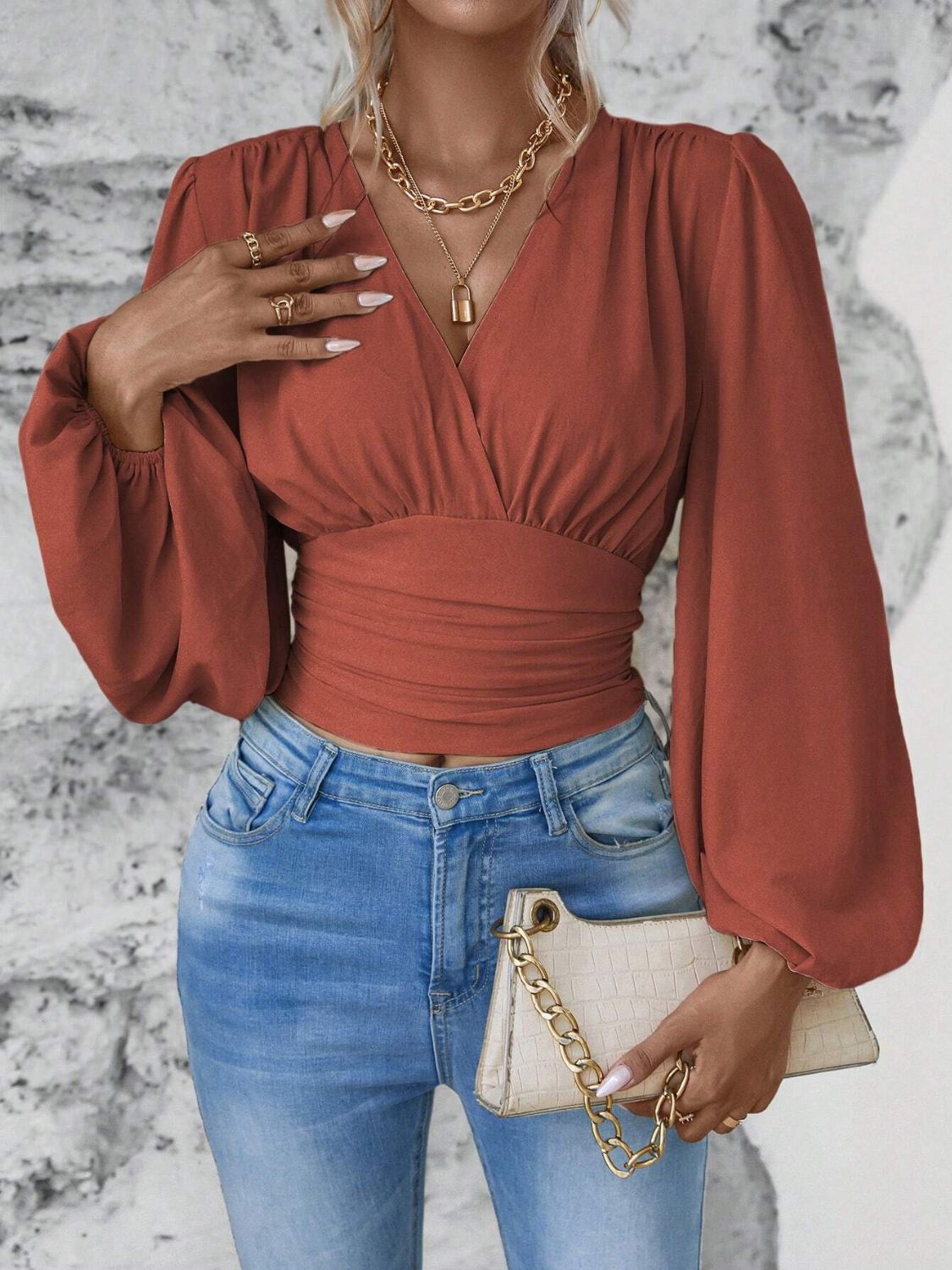 Stylish Synched Waist Balloon Sleeve Resort Top for Women - Flowy Summer Blouse for Beach Vacation & Tropical Getaways