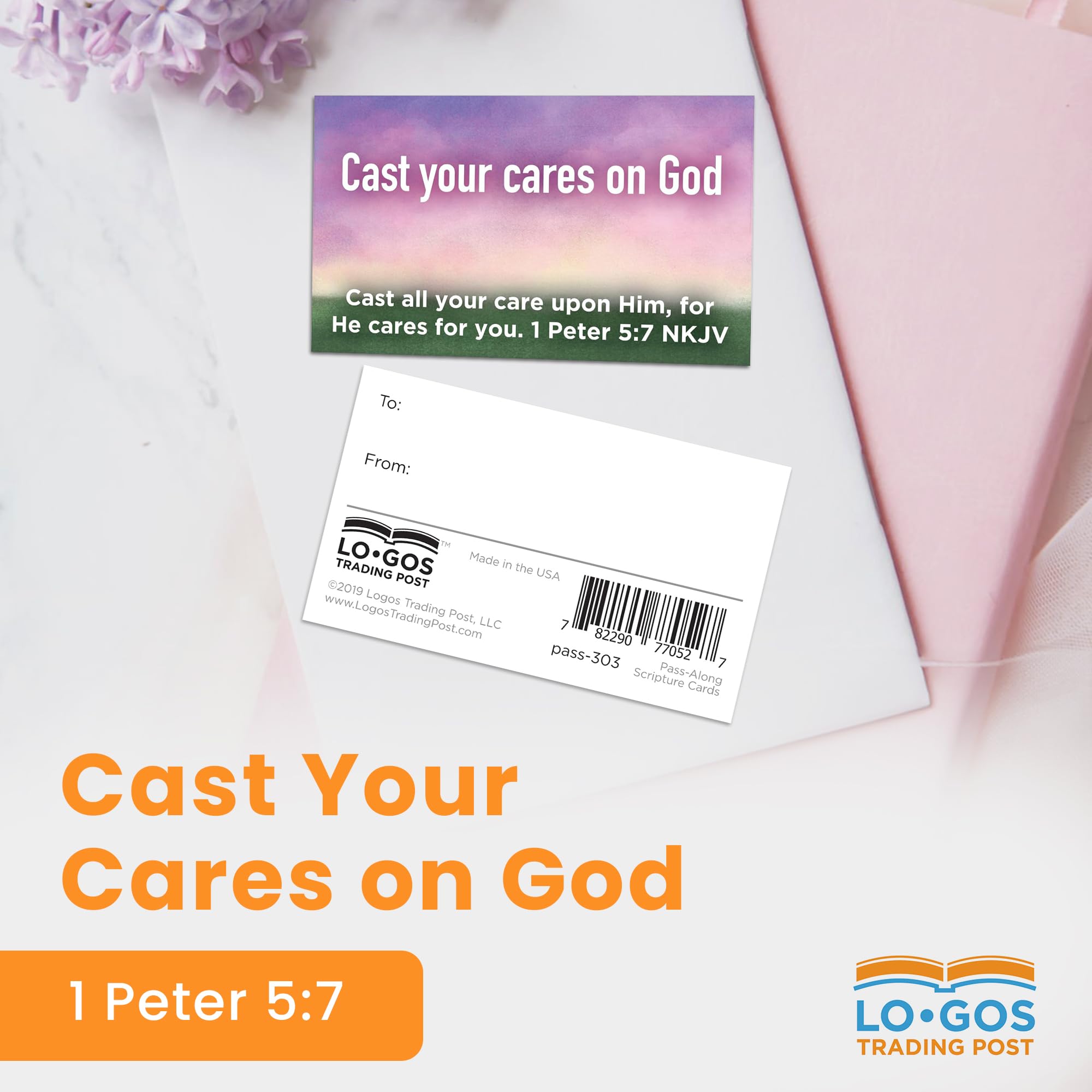 Bulk Pack of 25 'Cast Your Cares on God' 1 Peter 5:7 Scripture Cards - Christian Bible Verse Affirmation Cards for Kids, Sunday School, Youth Group & Church Ministry - Perfect for Daily Devotions, Bible Study & Faith-Based Encouragement