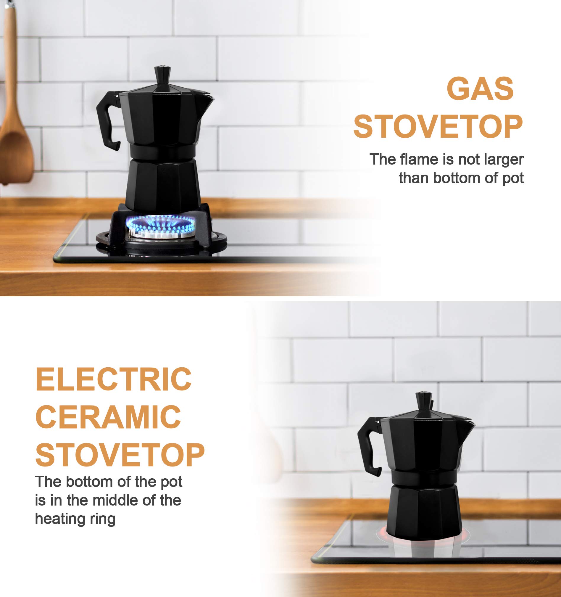 Mixpresso Aluminum Moka Pot Stovetop Espresso Maker - 3 Cup (5 oz) Italian Coffee Brewer for Gas & Electric Stoves with Bonus Coffee Mug - Perfect for Home, Office & Camping Espresso Brewing