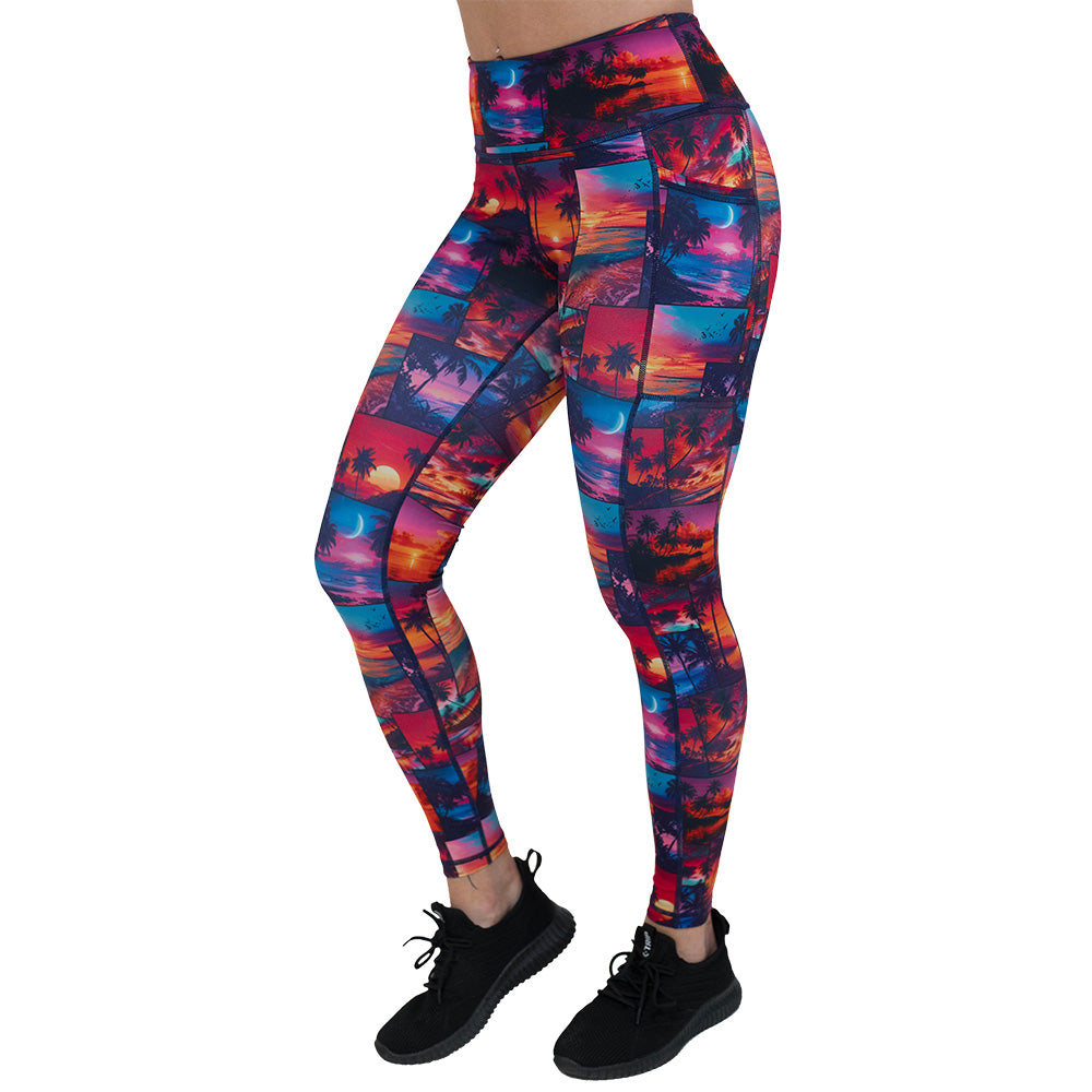 Sunset Snapshot High Waist Yoga Leggings - Women's Printed Workout Pants for Running, Gym & Lounge - Soft Stretchy Comfort