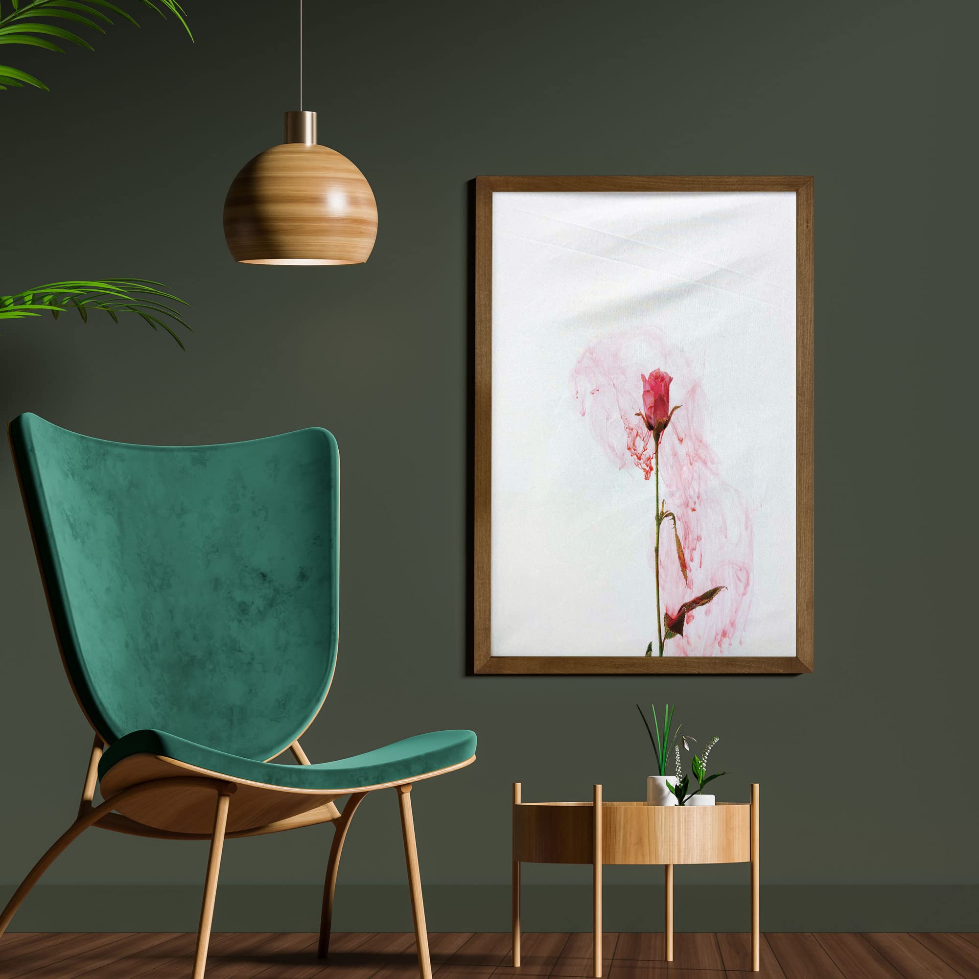 Ambesonne Floral Framed Wall Art - Delicate Rose Love Romantic Smoky Fabric Decor with Teak Wood Frame, 23