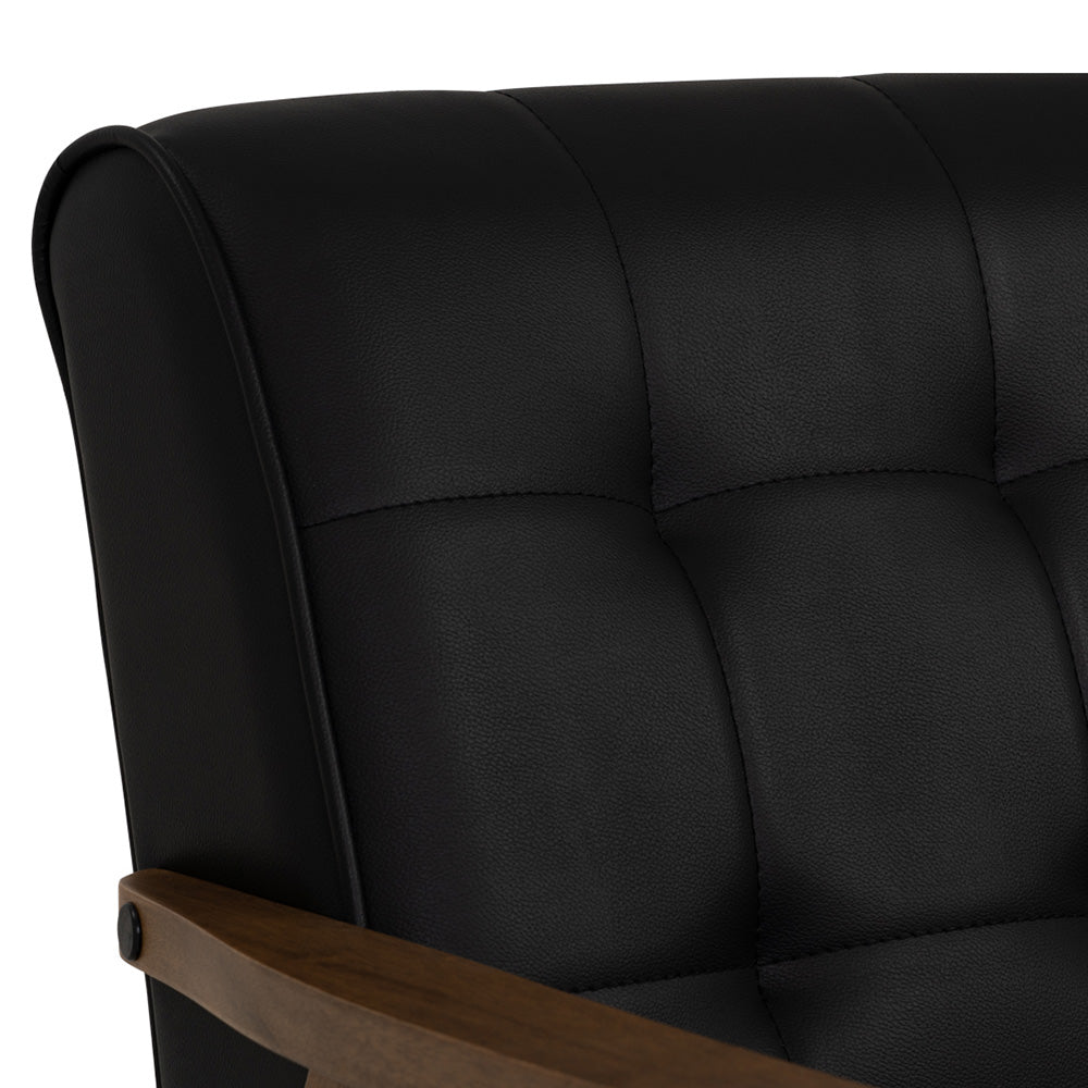TUCSON 3-Seater Sofa in Walnut Frame with Black PU Leather Upholstery - Perfect for Living Room, Lounge, and Office Spaces