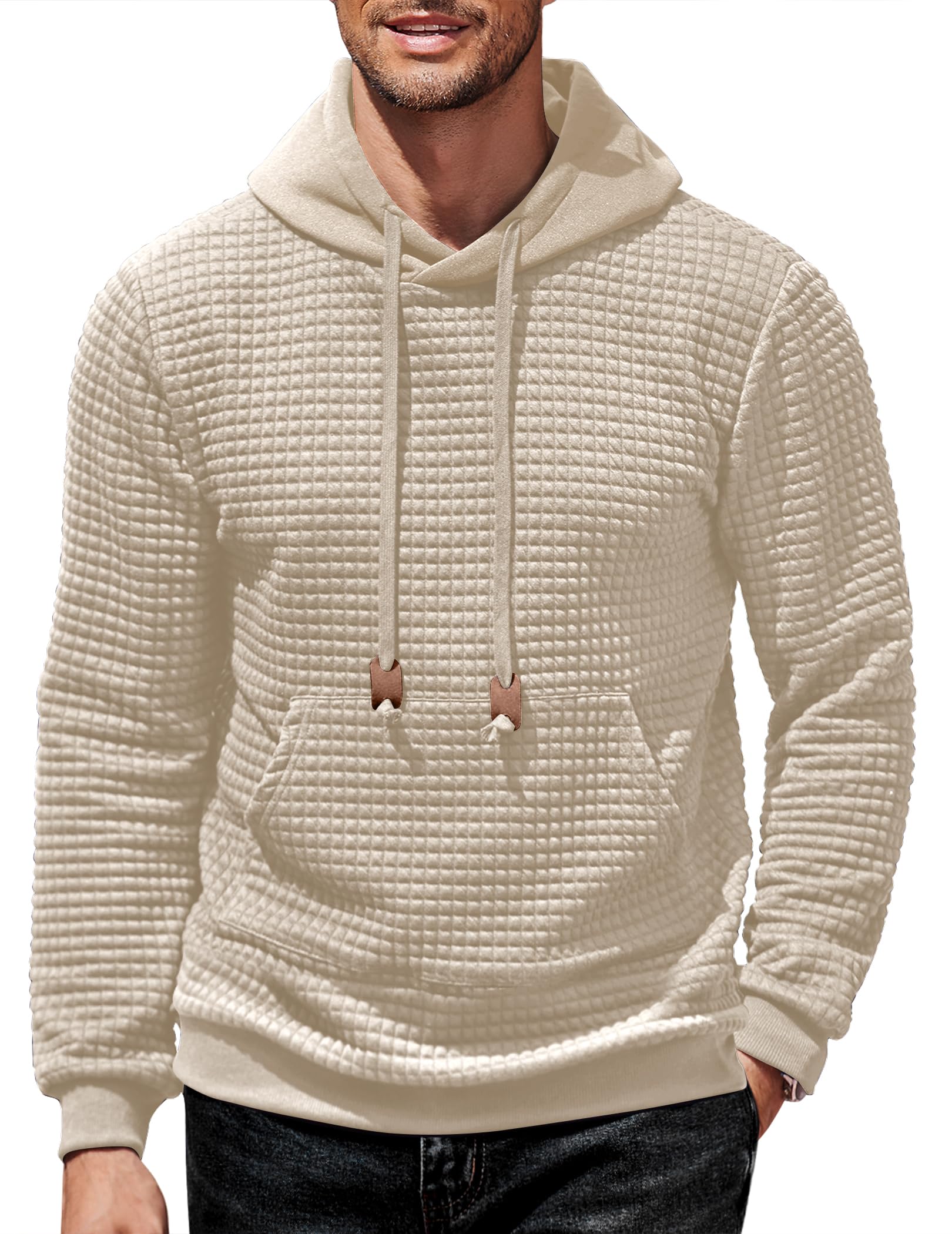 COOFANDY Men's Long Sleeve Waffle Knit Pullover Hoodie with Pocket - Casual Fashion Sweatshirt for Fall & Winter | Perfect for Outdoor Activities, Streetwear and Lounge Wear