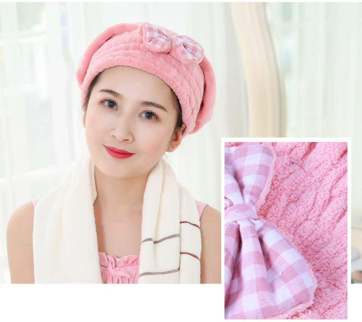 HEOBRO 2-Pack Microfiber Hair Towel Wrap with Bow - Super Absorbent Quick Dry Hair Turban for Women - Perfect for Curly, Long & Wet Hair After Shower, Swimming or Spa (Pink)
