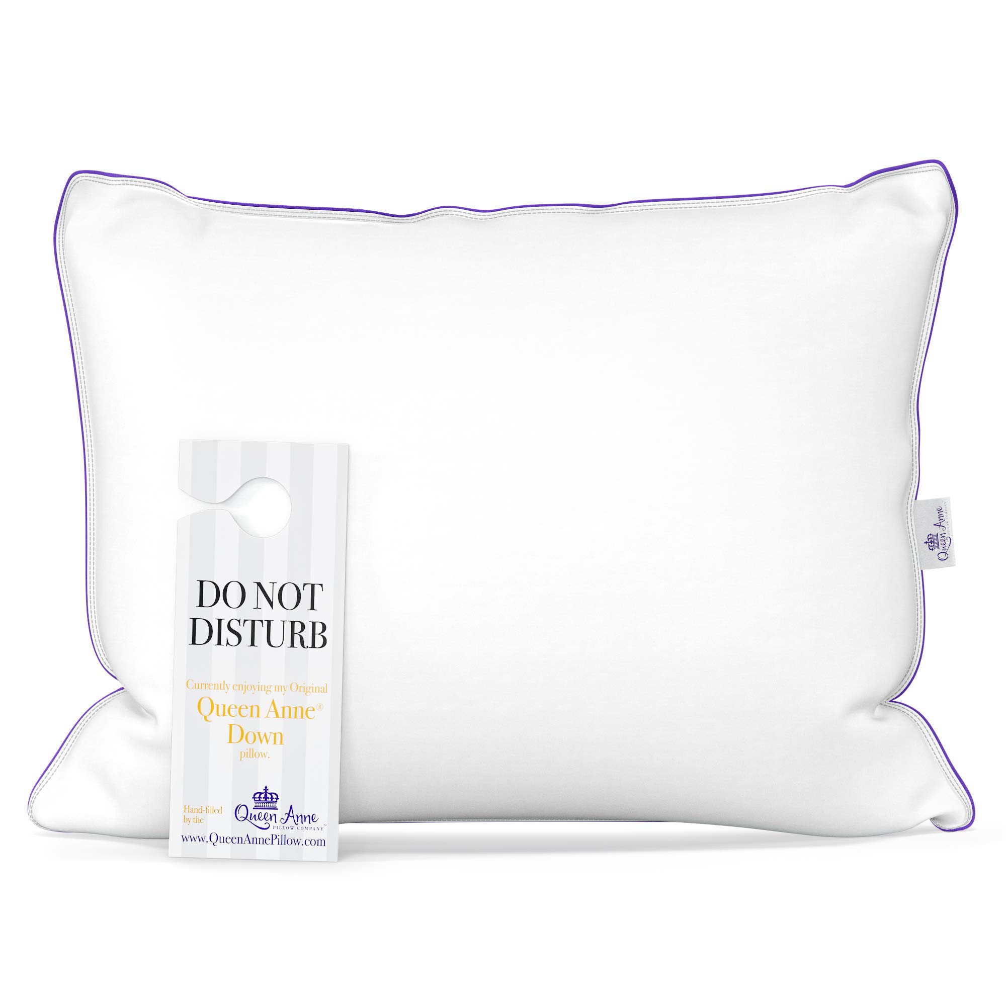 Premium Queen Anne Luxury 100% Down Pillow - Hypoallergenic European White Goose & Duck Down Blend - Cruelty-Free Hotel Quality Pillow - Made in USA (Standard Soft) - Perfect for Side Sleepers & Luxury Bedrooms