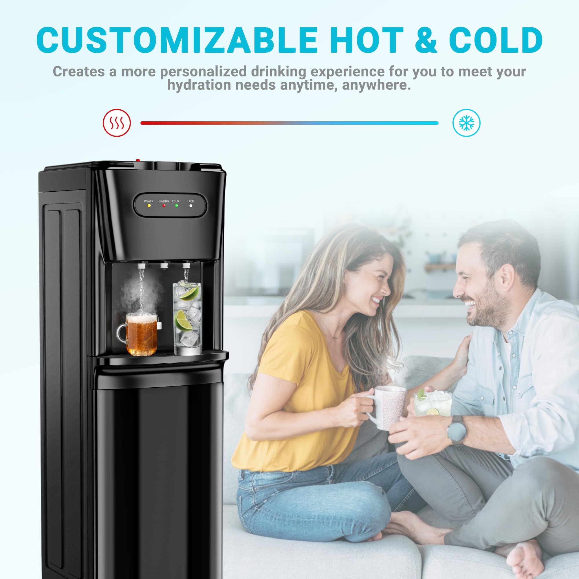 **Bottom Loading Water Cooler Dispenser with Hot, Cold & Cool Water - 3/5 Gallon Bottle Compatible, Empty Bottle Indicator, Child Safety Lock - Perfect for Office, Home & Living Room (Piano Black) | Great for Hydration, Parties & Daily Use**