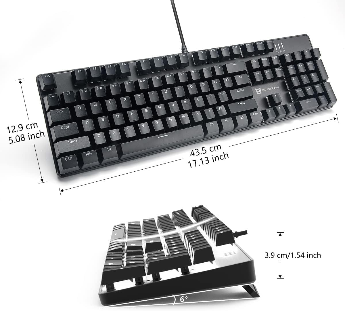 Qisan Mechanical Gaming Keyboard - Wired White Backlit Keyboard with Brown Switches, Full Size 104 Keys US Layout | Durable Computer Keyboard for Gaming & Office Use | Ergonomic Design for Comfortable Typing | Perfect for PC Gamers, Programmers and Typists