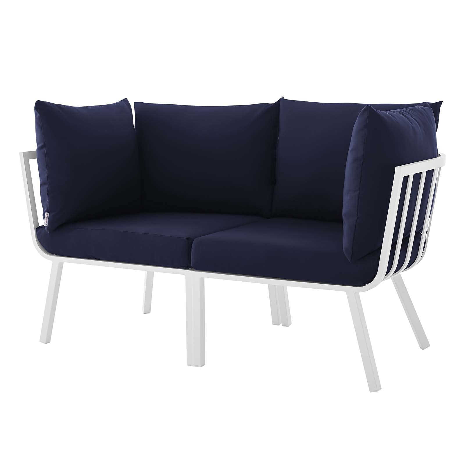 Modern Lounge Loveseat Sofa in White, Blue, Navy - Aluminum Metal Outdoor Patio, Balcony, Cafe, Bistro Furniture for Stylish Relaxation